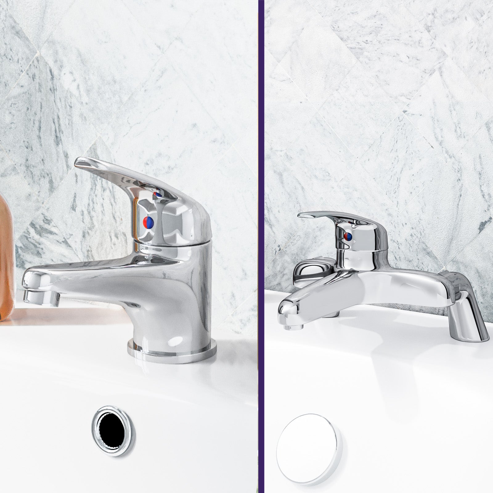 Studio Modern Chrome Bathroom Basin Mono Mixer Tap & Deck Mounted Bath Filler Tap