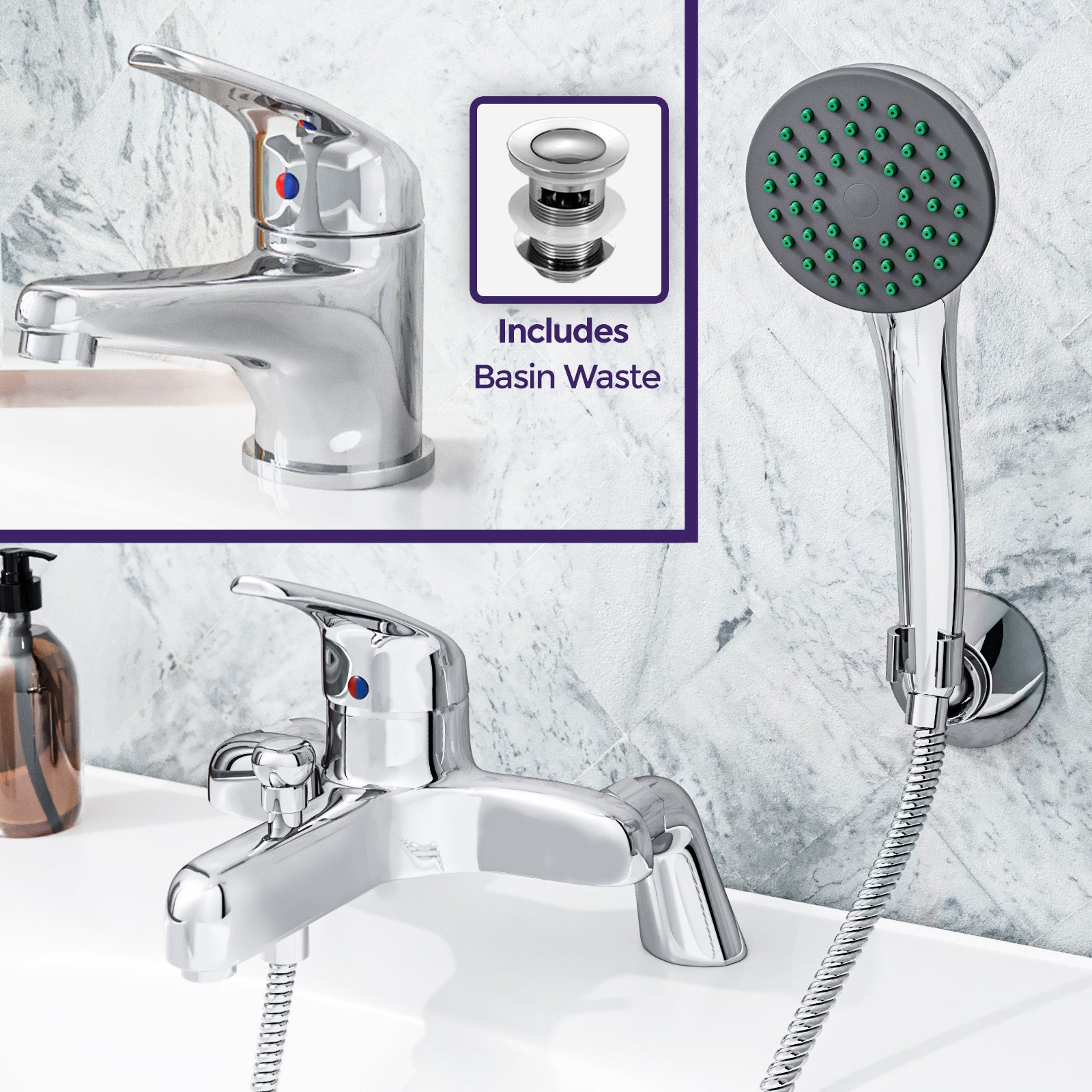 Studio Contemporary Set Of Basin Mono Mixer Tap & Bath Shower Mixer Taps & Waste