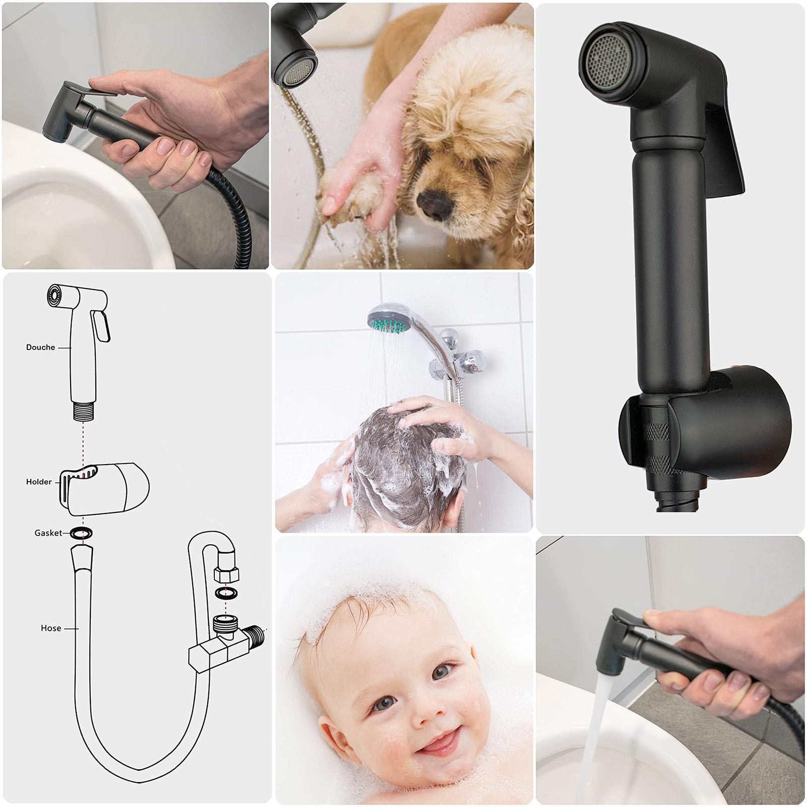 Modern Douche Shower Spray Kit With Holder & Hose Black