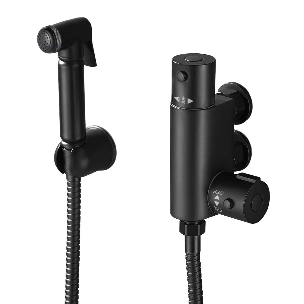 Modern Matte Black Bidet Douche Mini Thermostatic Bar Valve And Spray Kit with Black Plate Bracket