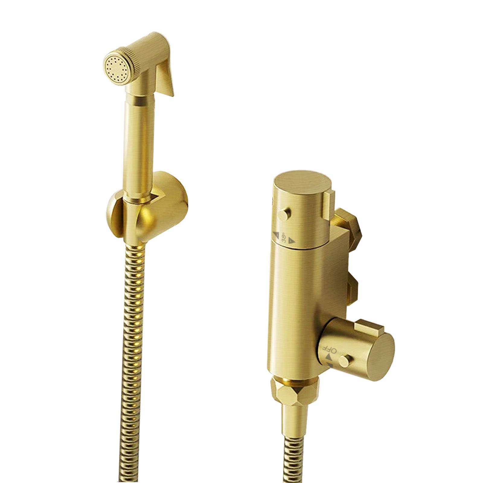 Rowde Brushed Brass Bidet Douche Mini Thermostatic Bar Valve & Spray Kit with Easy Fitting Plate Set