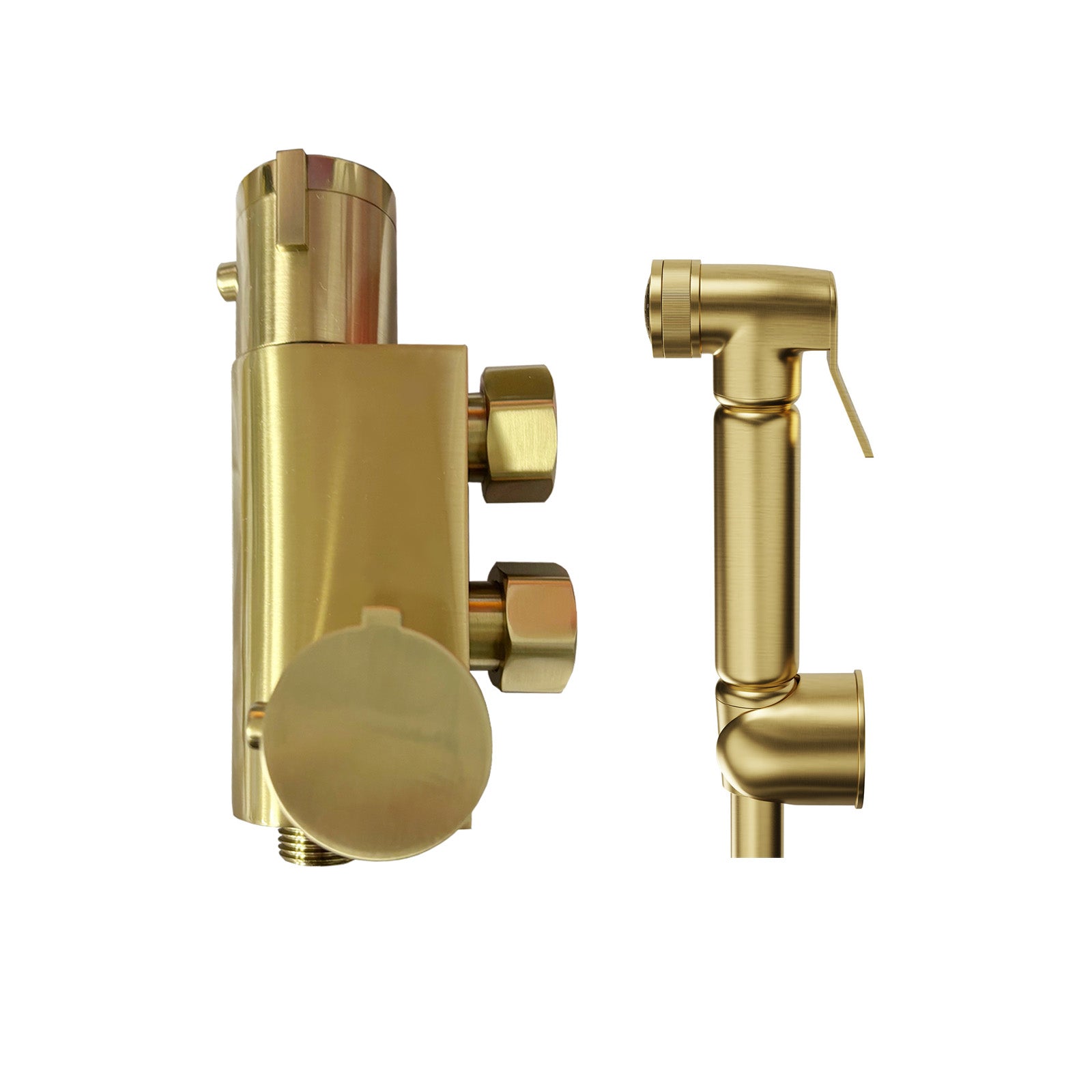 Rowde Brushed Brass Bidet Douche Mini Thermostatic Bar Valve & Spray Kit with Easy Fitting Plate Set