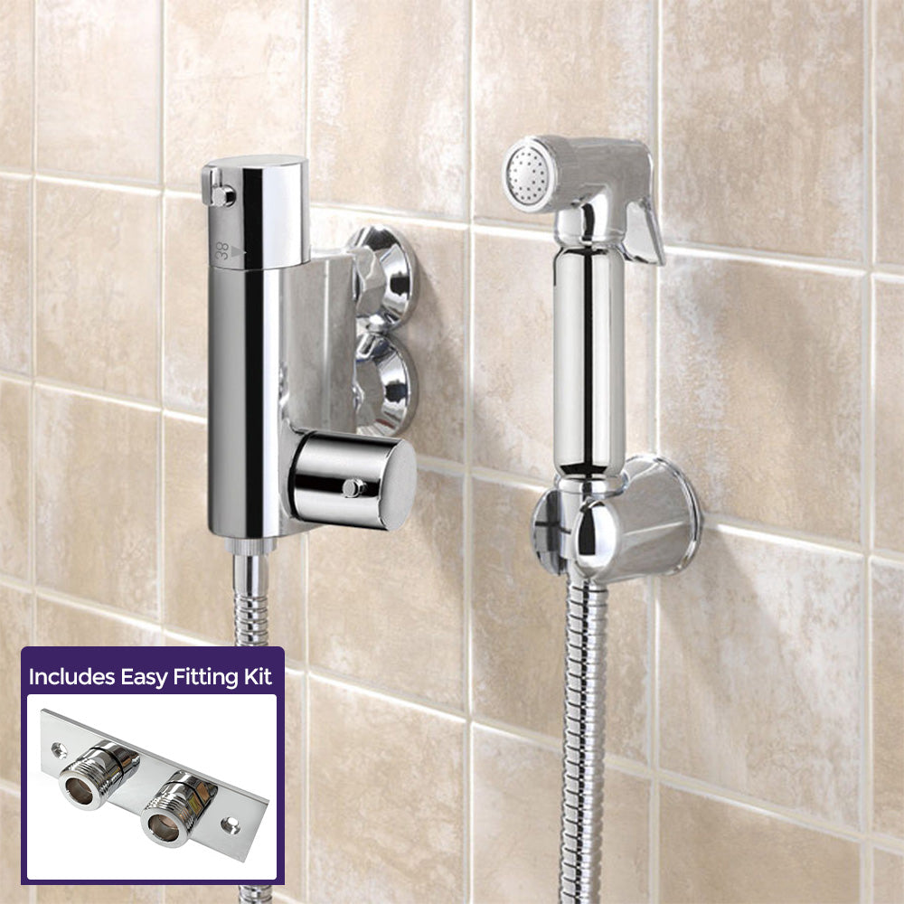 Eva Chrome Bidet Douche & Mini Thermostatic Bar Valve Spray Kit Muslim Shataff