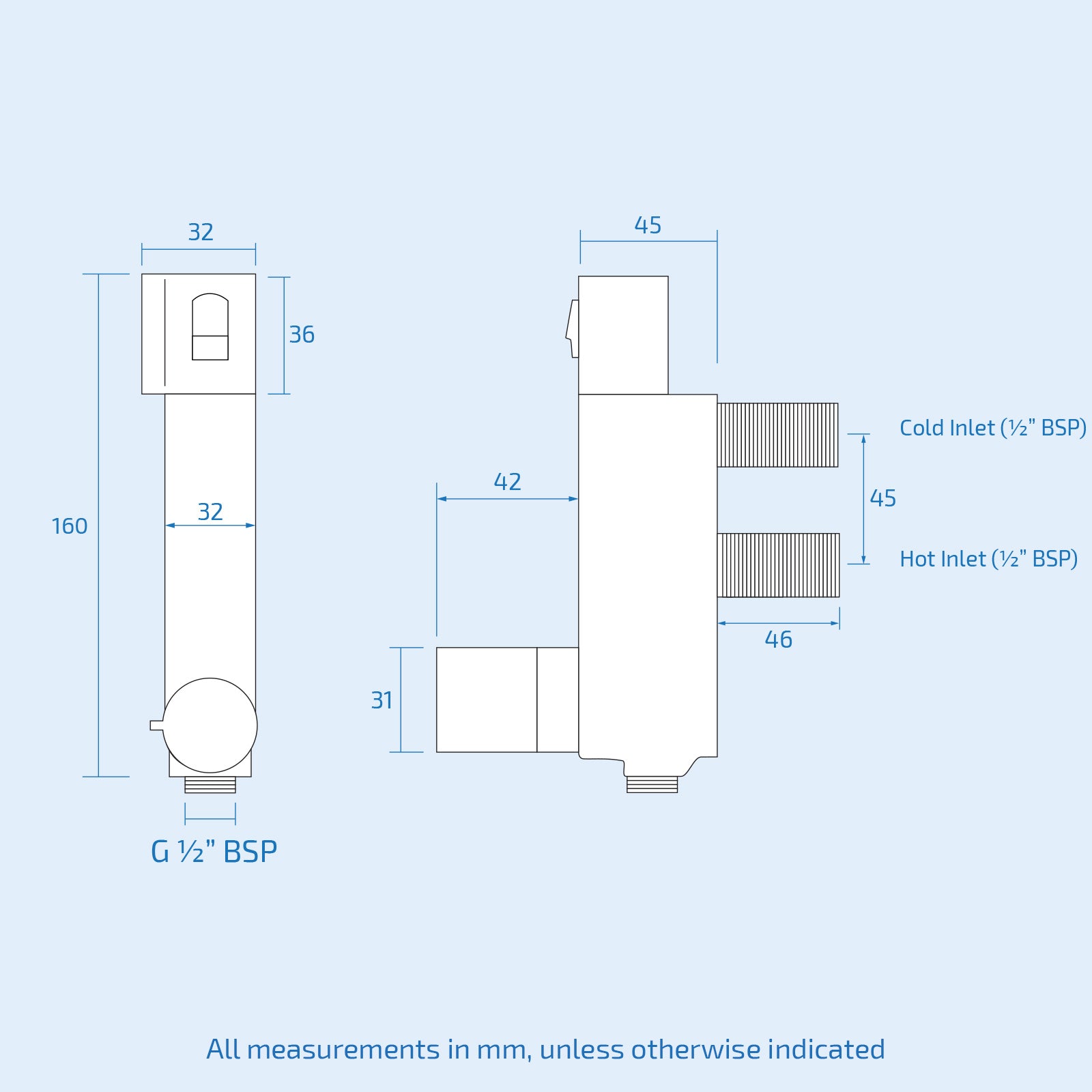 Rosa Modern Chrome Thermostatic Bar Mixer Shower Valve Round 1/2" Top Outlet