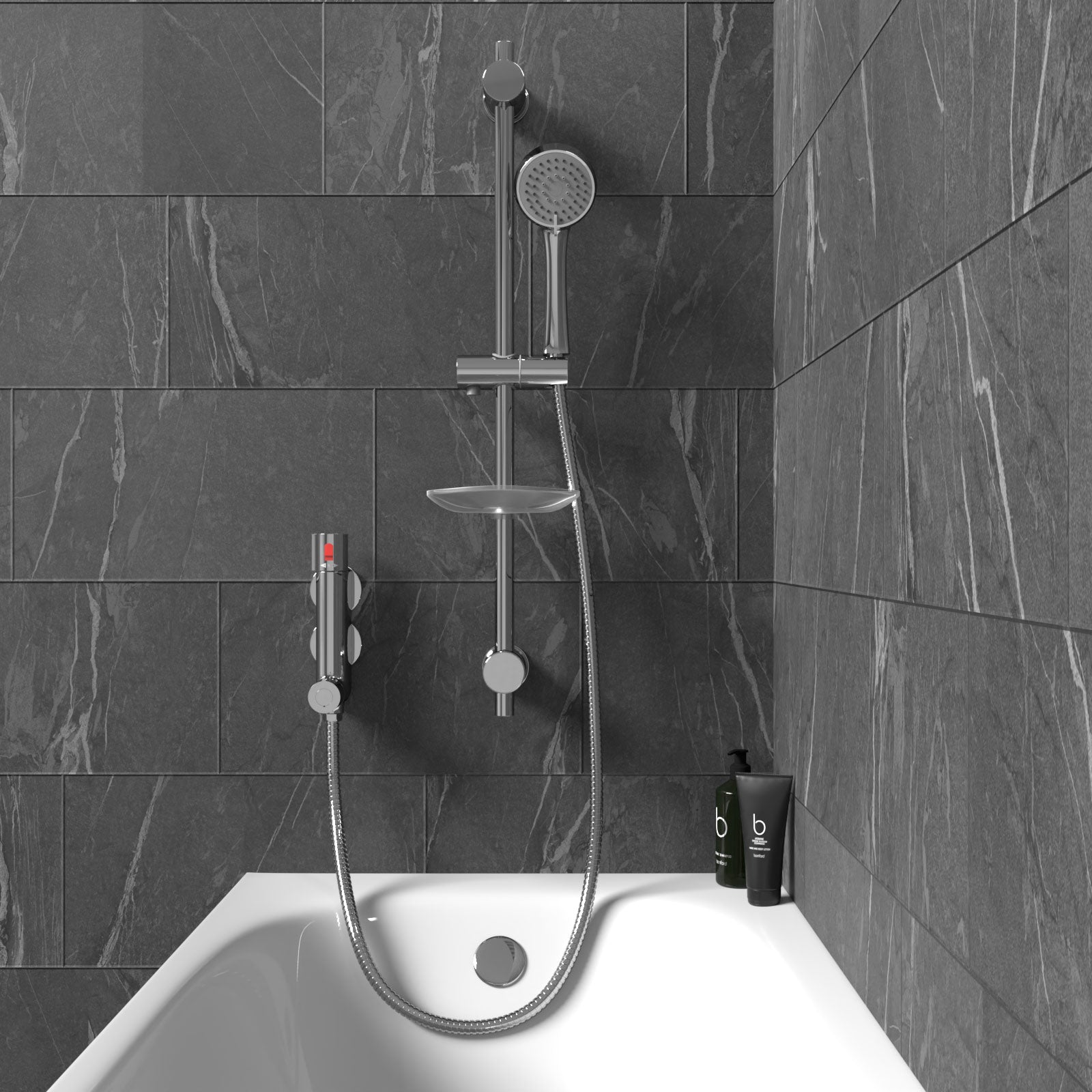 Vertical Thermostatic Shower Mixer Valve & Slider Rail, Handset & Hose Set