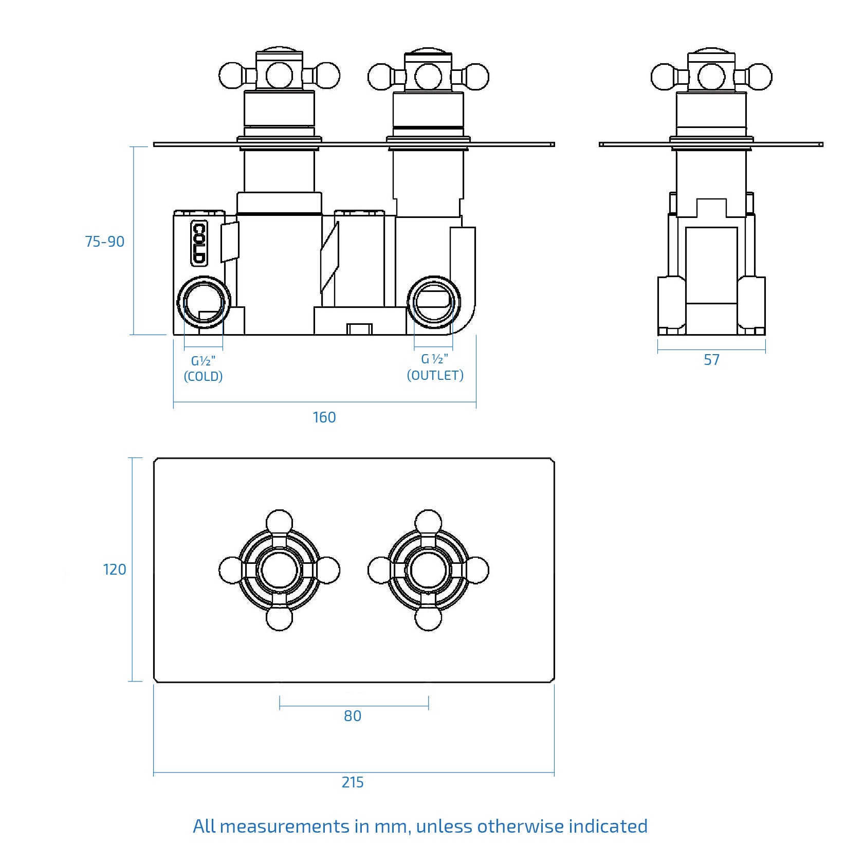 Eliza Bathroom 2 Way Traditional Victorian Concealed Thermostatic Shower Valve Mixer