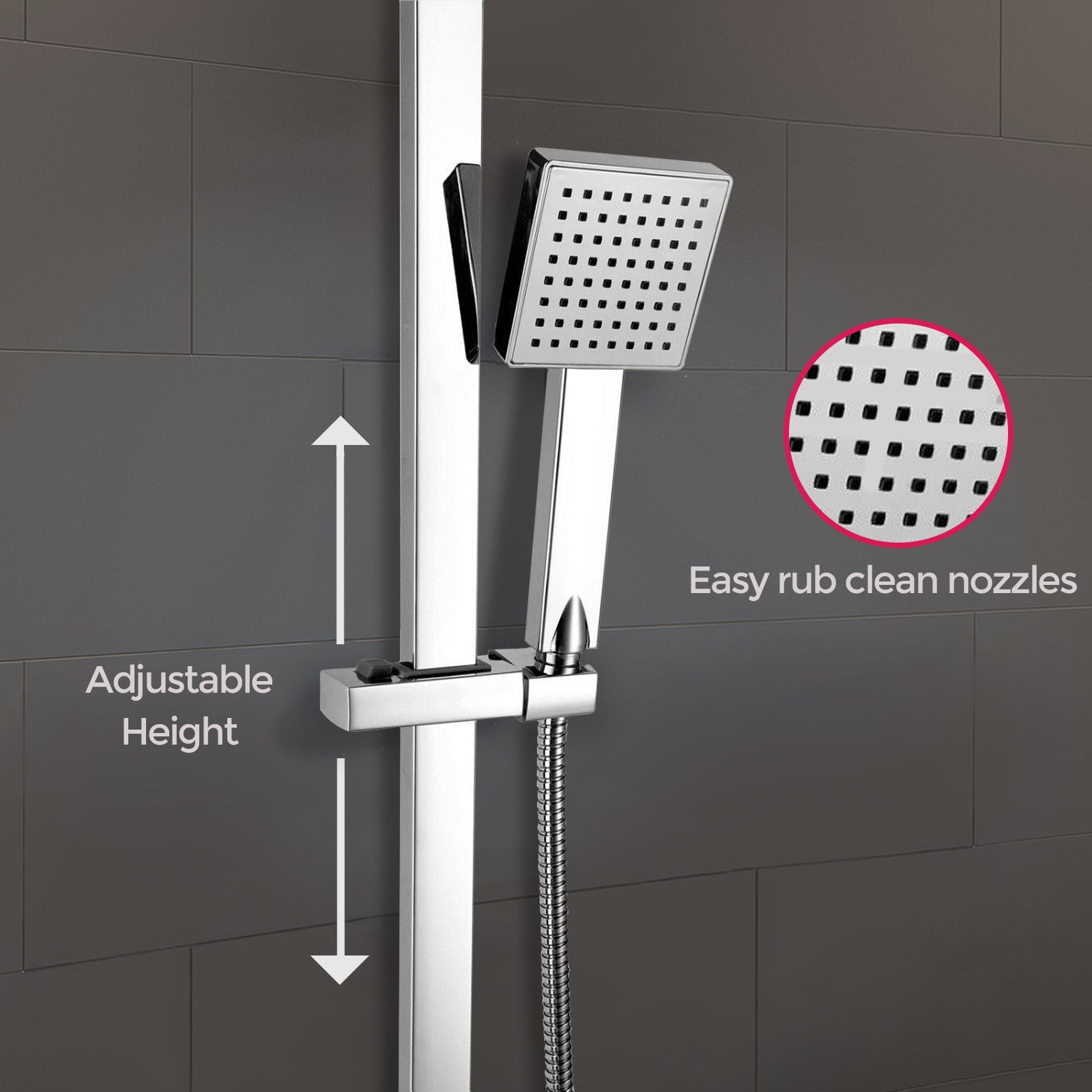 Amana Premium Square Chrome Dual Control Thermostatic Shower Rail kit