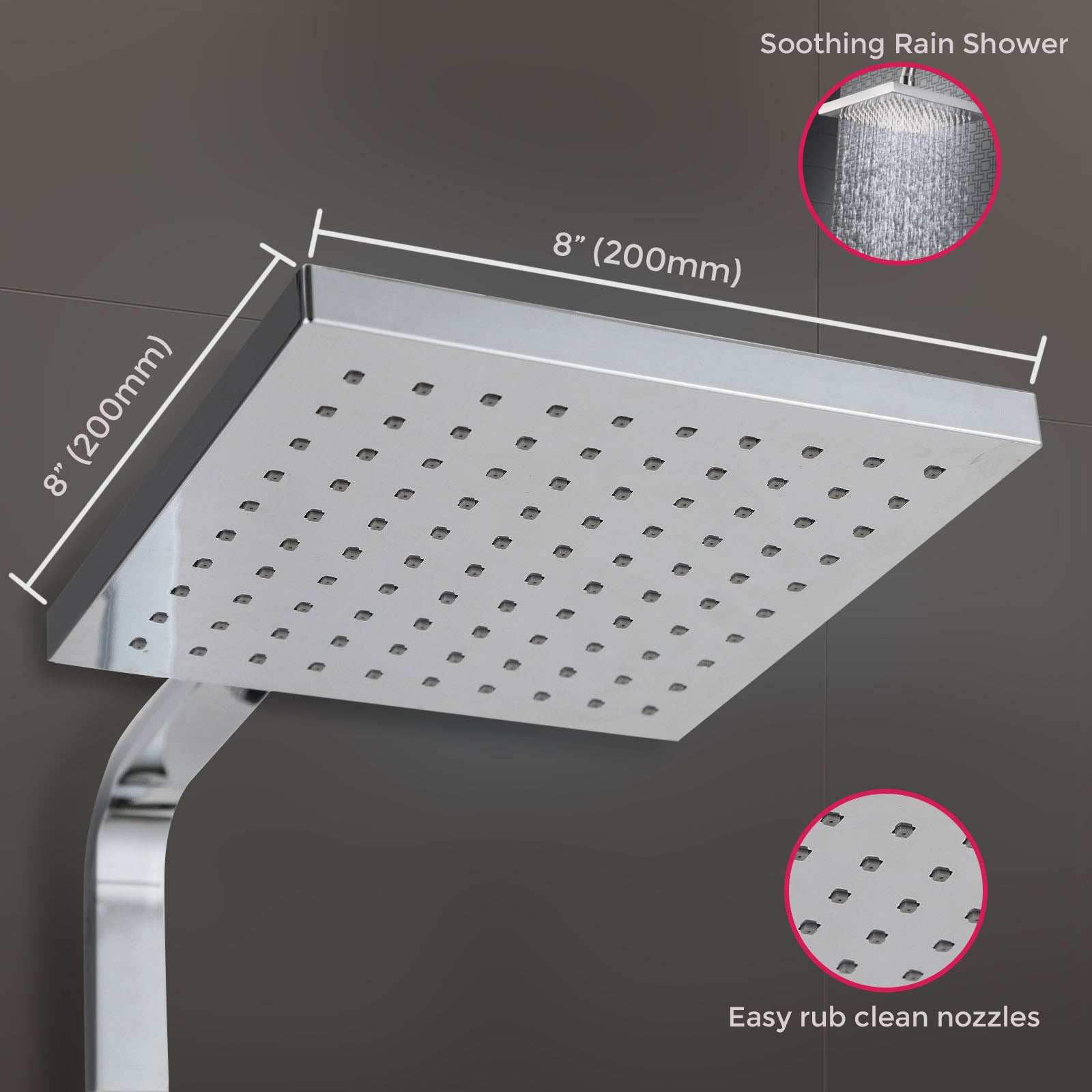 Amana Premium Square Chrome Dual Control Thermostatic Shower Rail kit