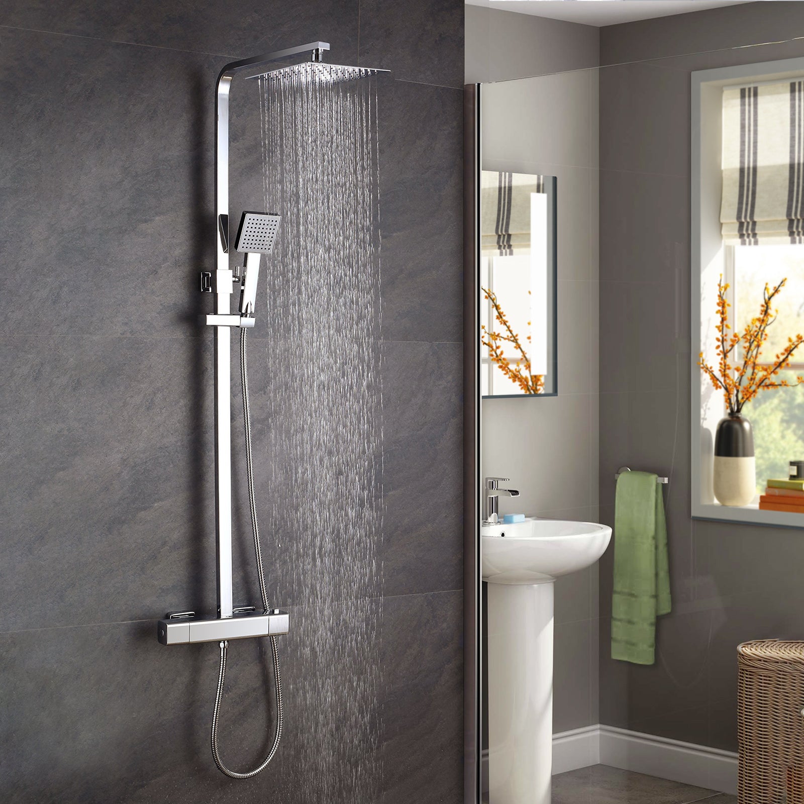Anson Bathroom Thermostatic Exposed Shower Mixer - Cool Touch Bar Set