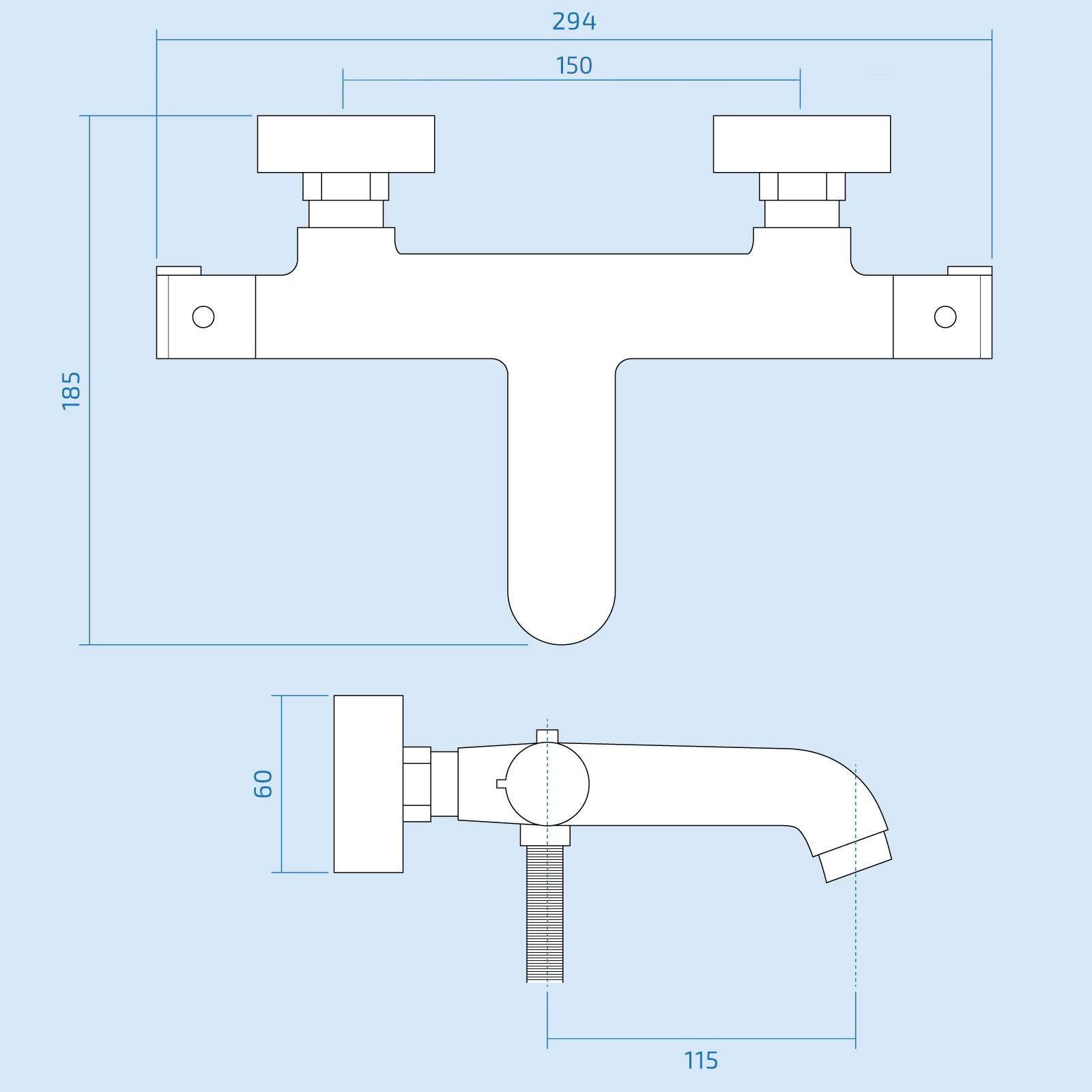 Thermostatic Wall Mounted Chrome Bath Shower Mixer Tap