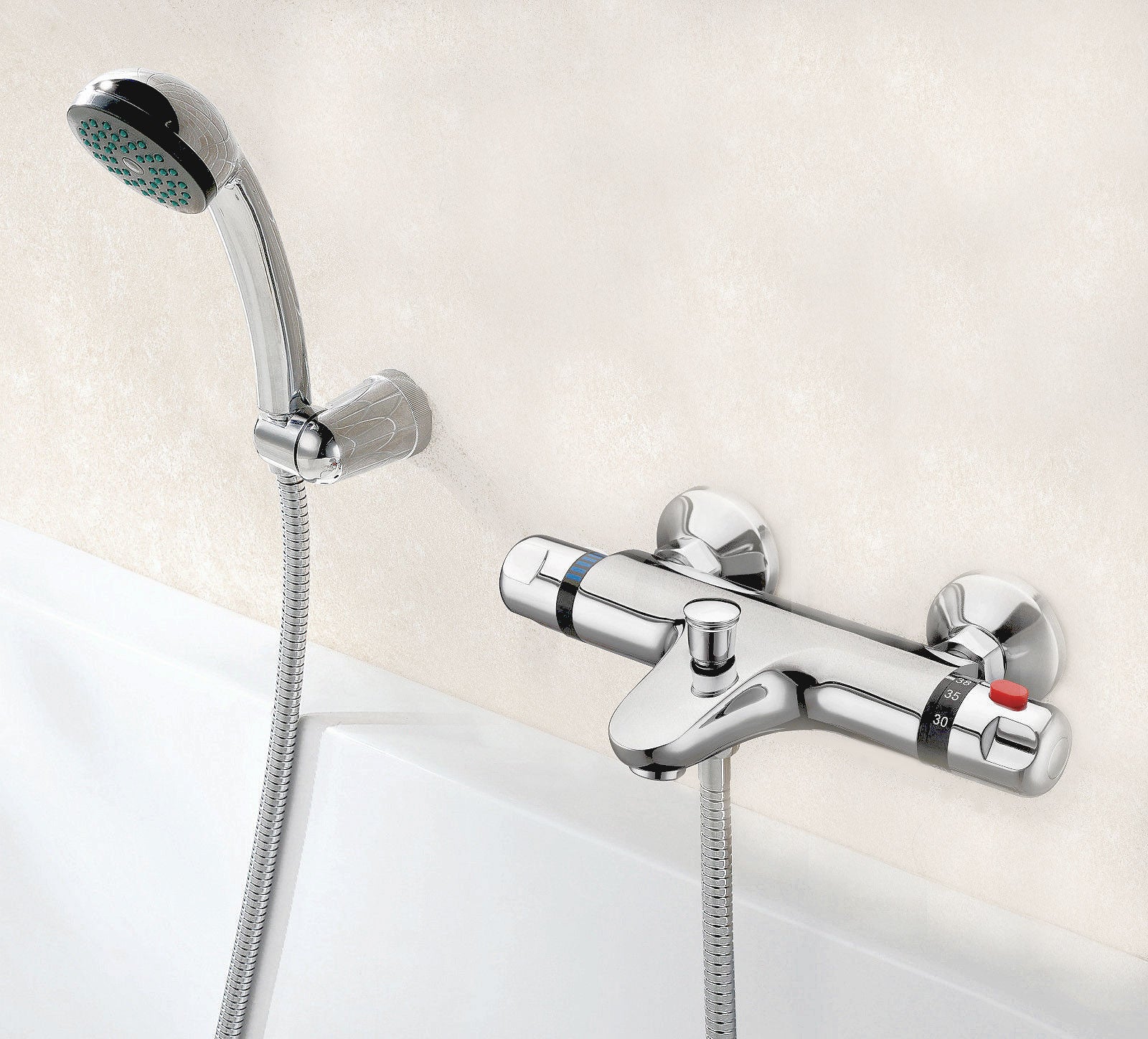 Thermostatic Wall Mounted Valve Bath Shower Mixer Riser Kit / 3 Mode Handset