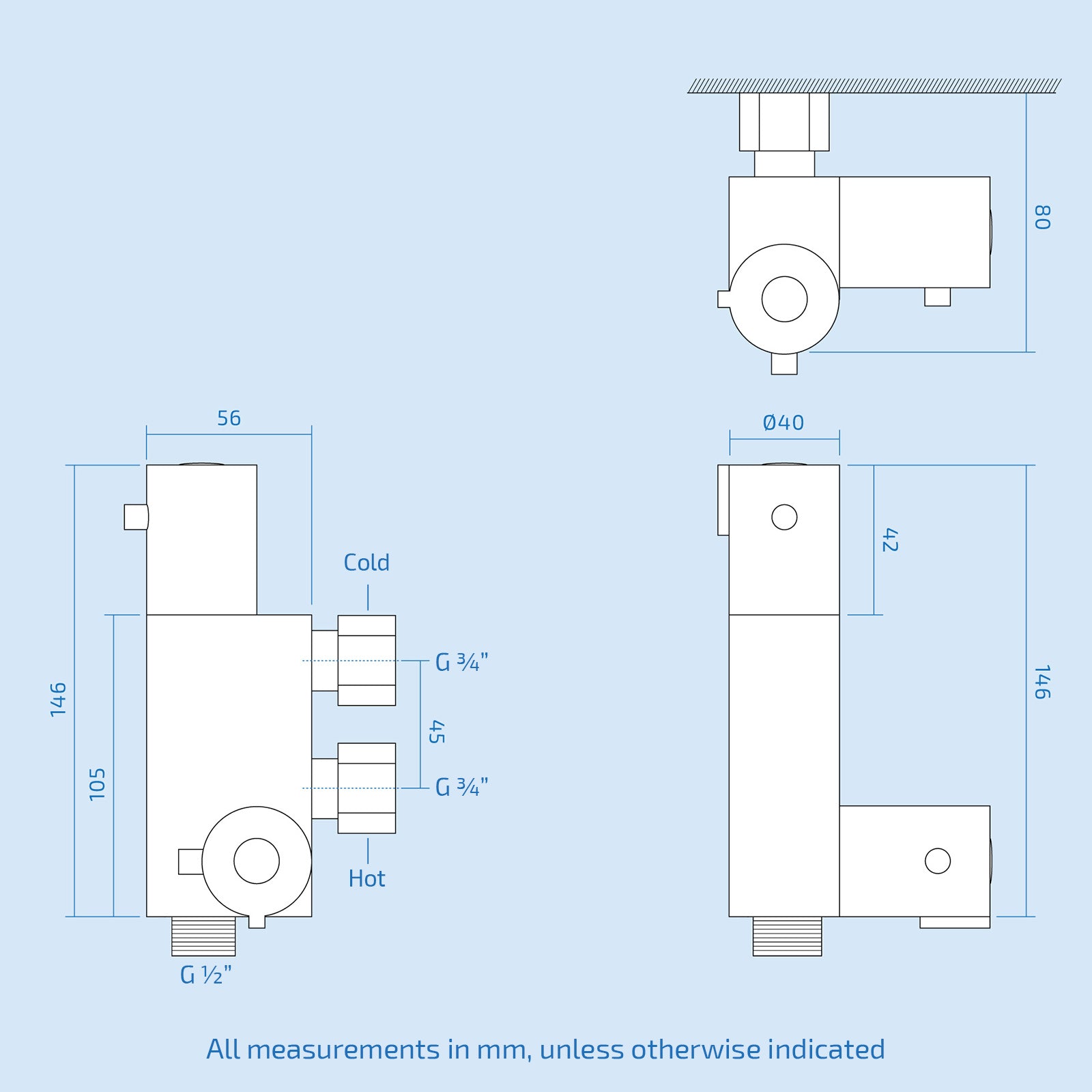 Farley Douche With 1.2m Stainless Steel Hose & Mini Thermostatic Valve Chrome