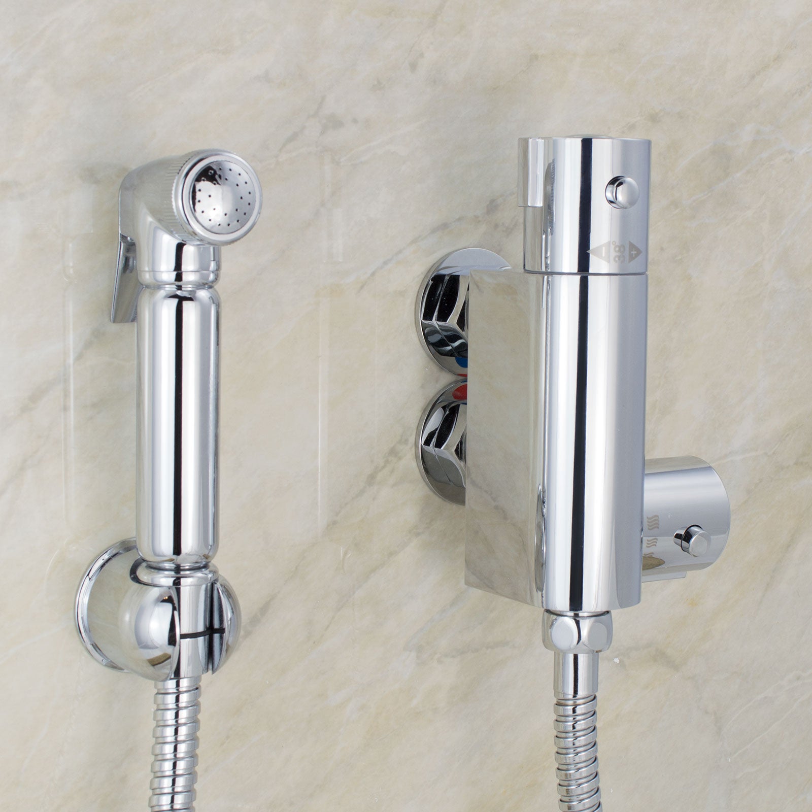 Brass Bidet Douche Muslim Shattaf Spray Kit & Mini Thermostatic Bar Shower Mixer Valve Chrome Bathroom