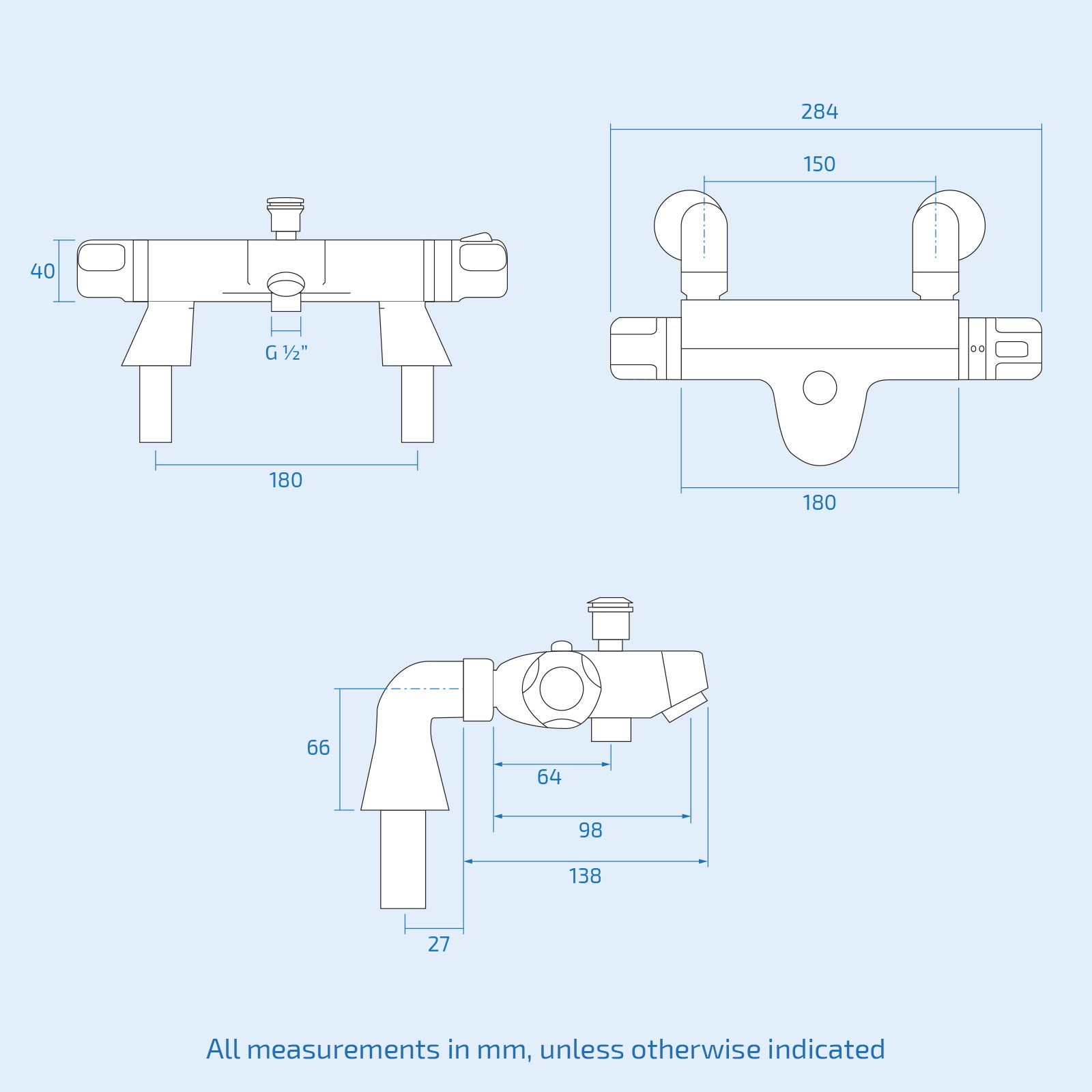 Modern Deck Mounted Chrome Thermostatic Bath Shower Mixer Tap