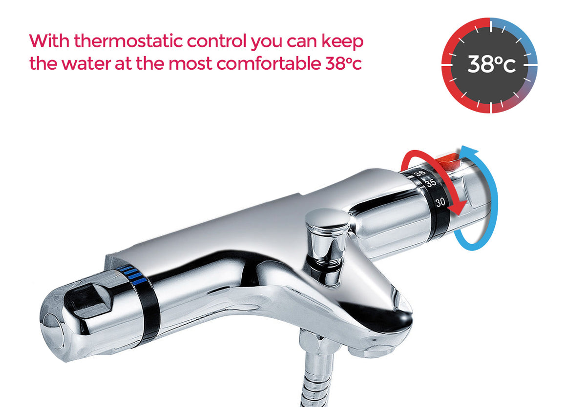 Modern Deck Mounted Chrome Thermostatic Bath Shower Mixer Tap