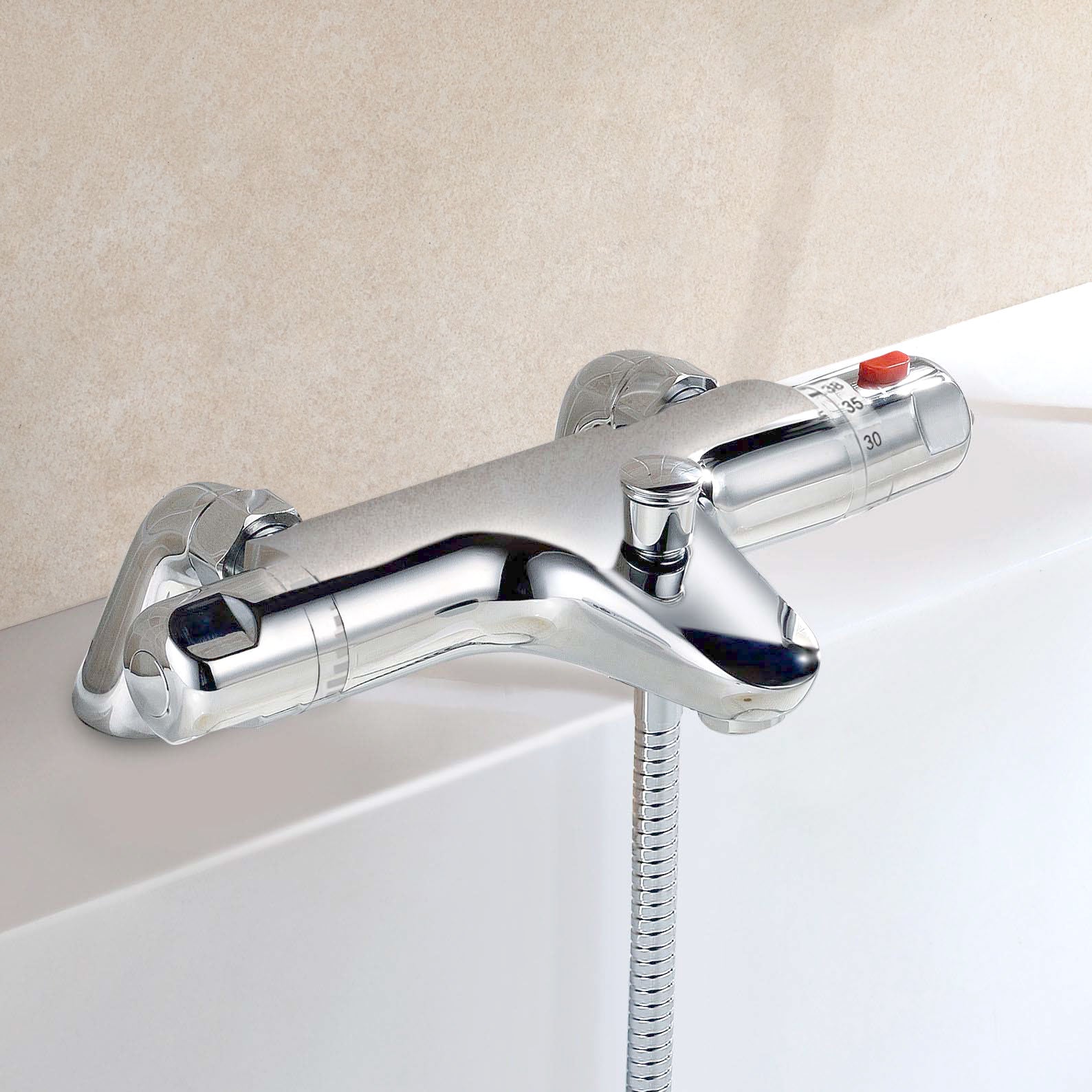 Modern Deck Mounted Chrome Thermostatic Bath Shower Mixer Tap