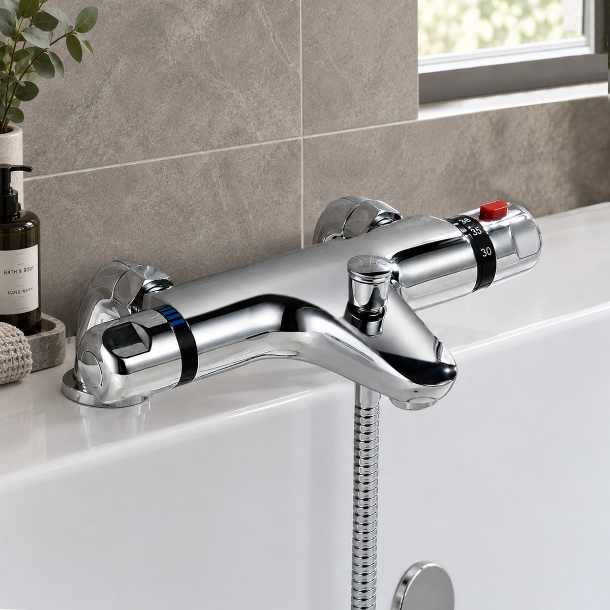 Modern Deck Mounted Chrome Thermostatic Bath Shower Mixer Tap