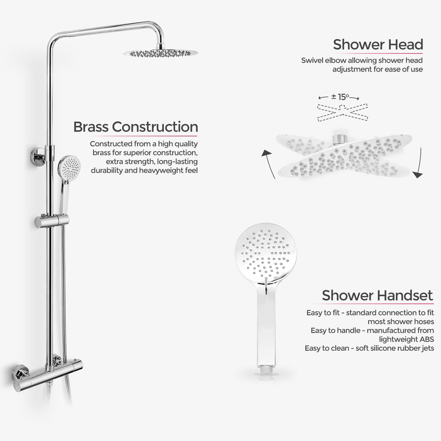 Helen Premier 8" Ultra Thin Round Thermostatic Dual Control Riser Shower Mixer