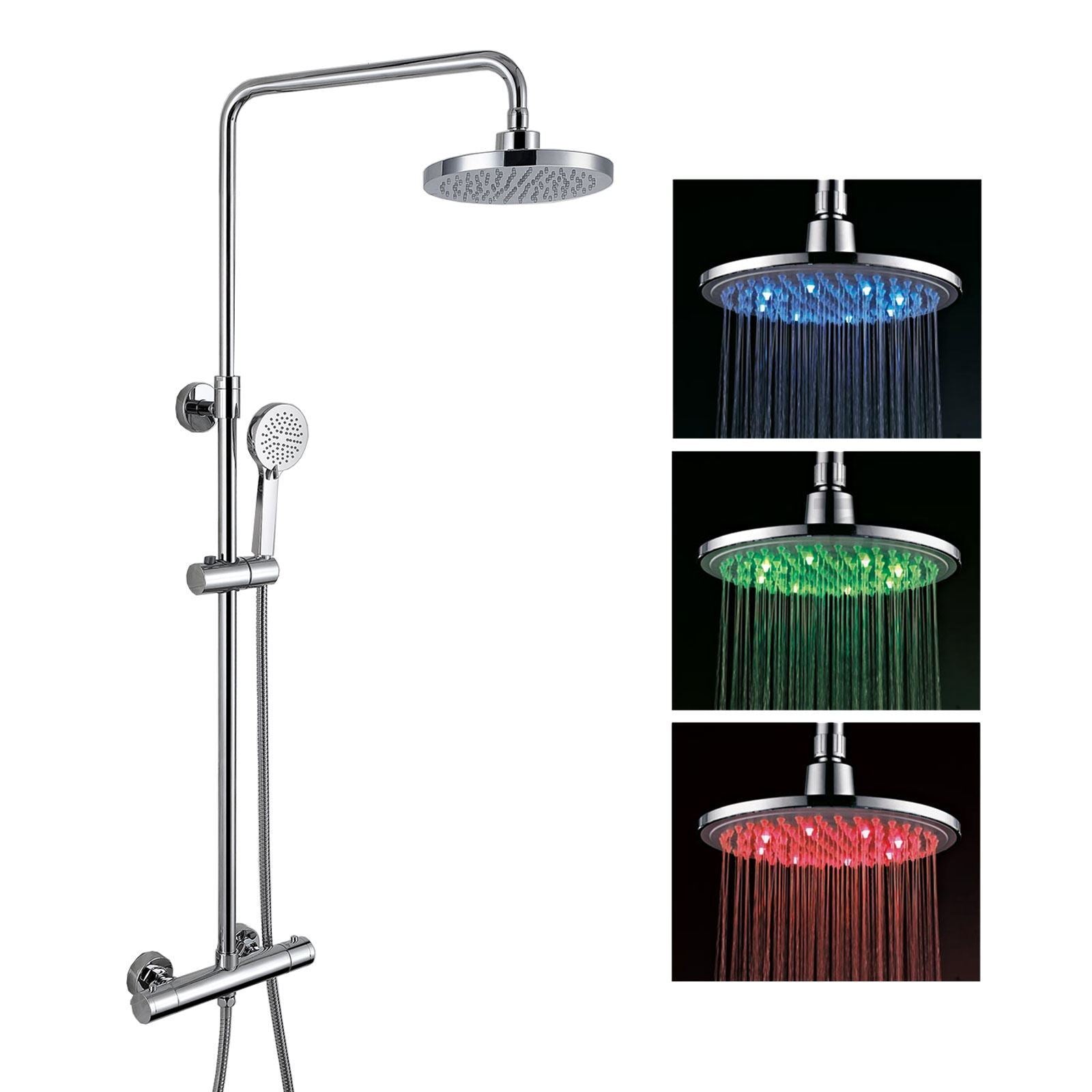 Premier Exposed Led Round Thermostatic Mixer Shower Valve Tap Chrome Bathroom