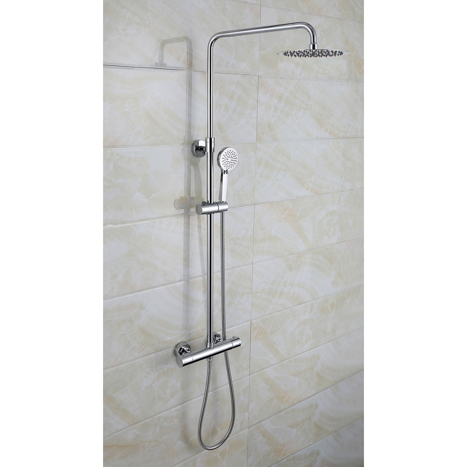 Helen Premier 8" Ultra Thin Round Thermostatic Dual Control Riser Shower Mixer