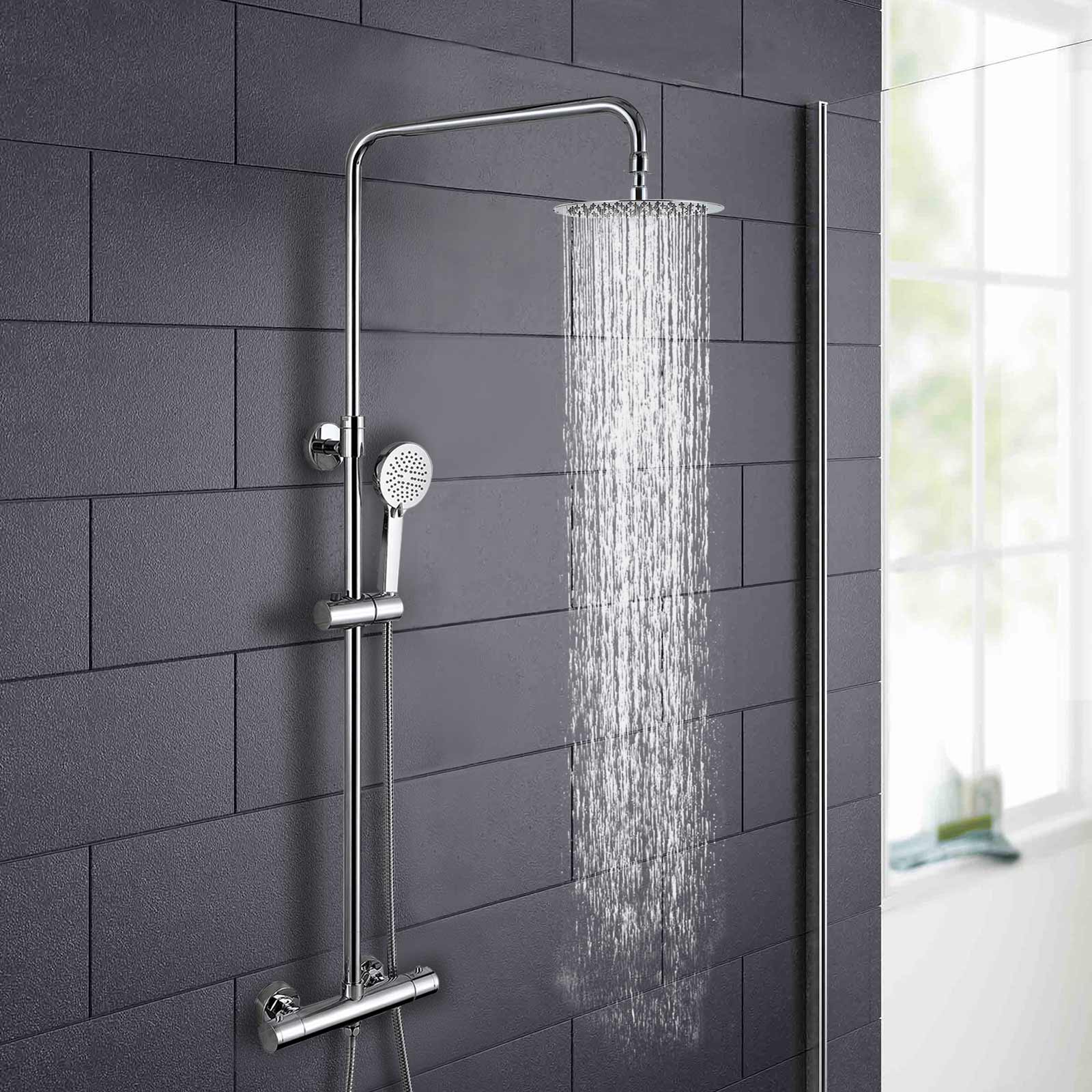 Helen Premier 8" Ultra Thin Round Thermostatic Dual Control Riser Shower Mixer