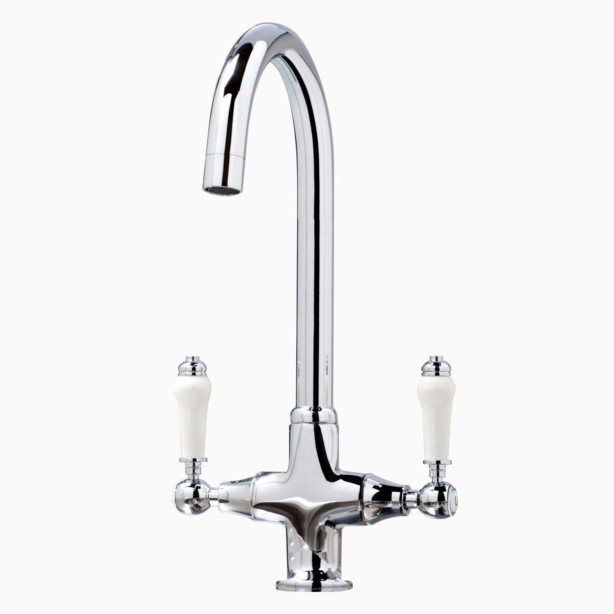 Traditional Chrome Twin Lever Kitchen Mixer Tap With Swivel Spout