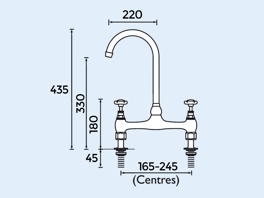 Traditional Victorian Design Bridge Deck Mounted Chrome Cross Head Kitchen Sink Mixer Tap