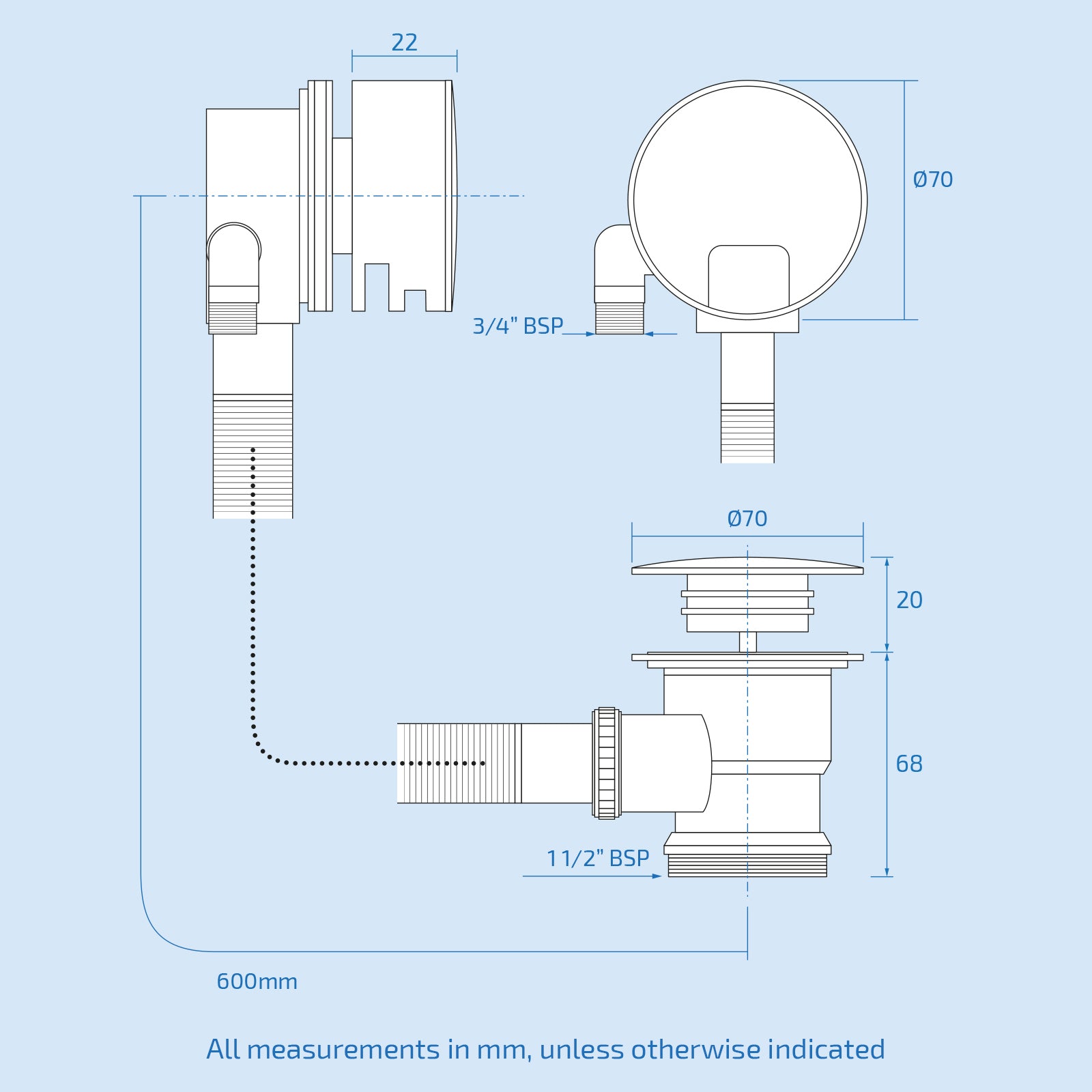 Round Modern Bathroom Design Bath Filler With Integrated Overflow & Sprung Waste