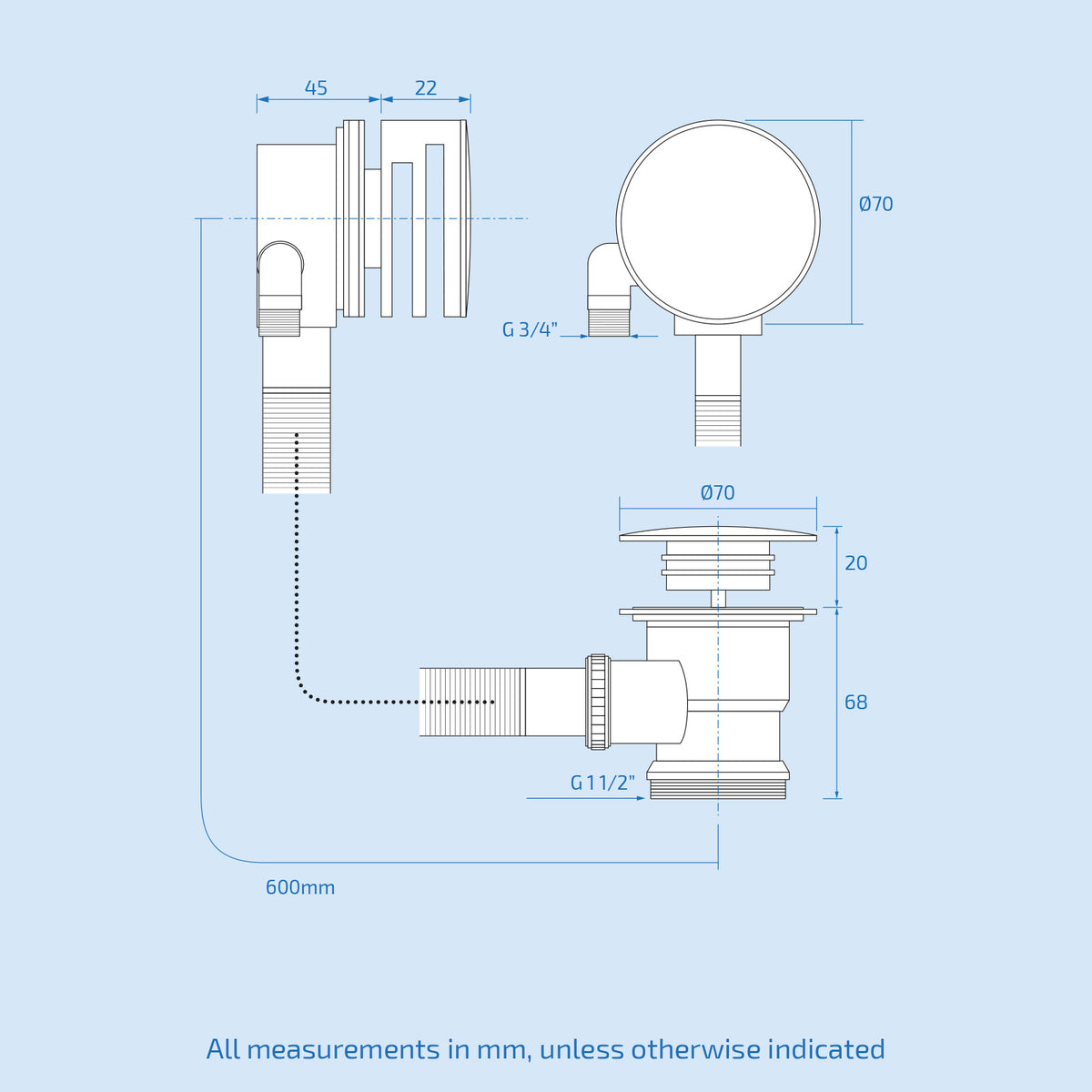 3 Dial 3 Outlet Concealed Thermostatic Shower With Bath Filler & Sprung Waste
