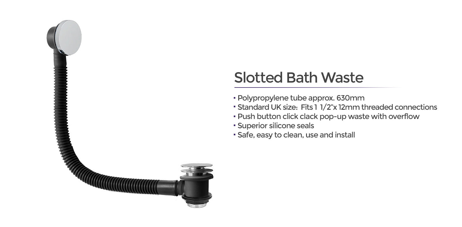 Round Bath & Sprung Waste With Minimalist Overflow Chrome Finish