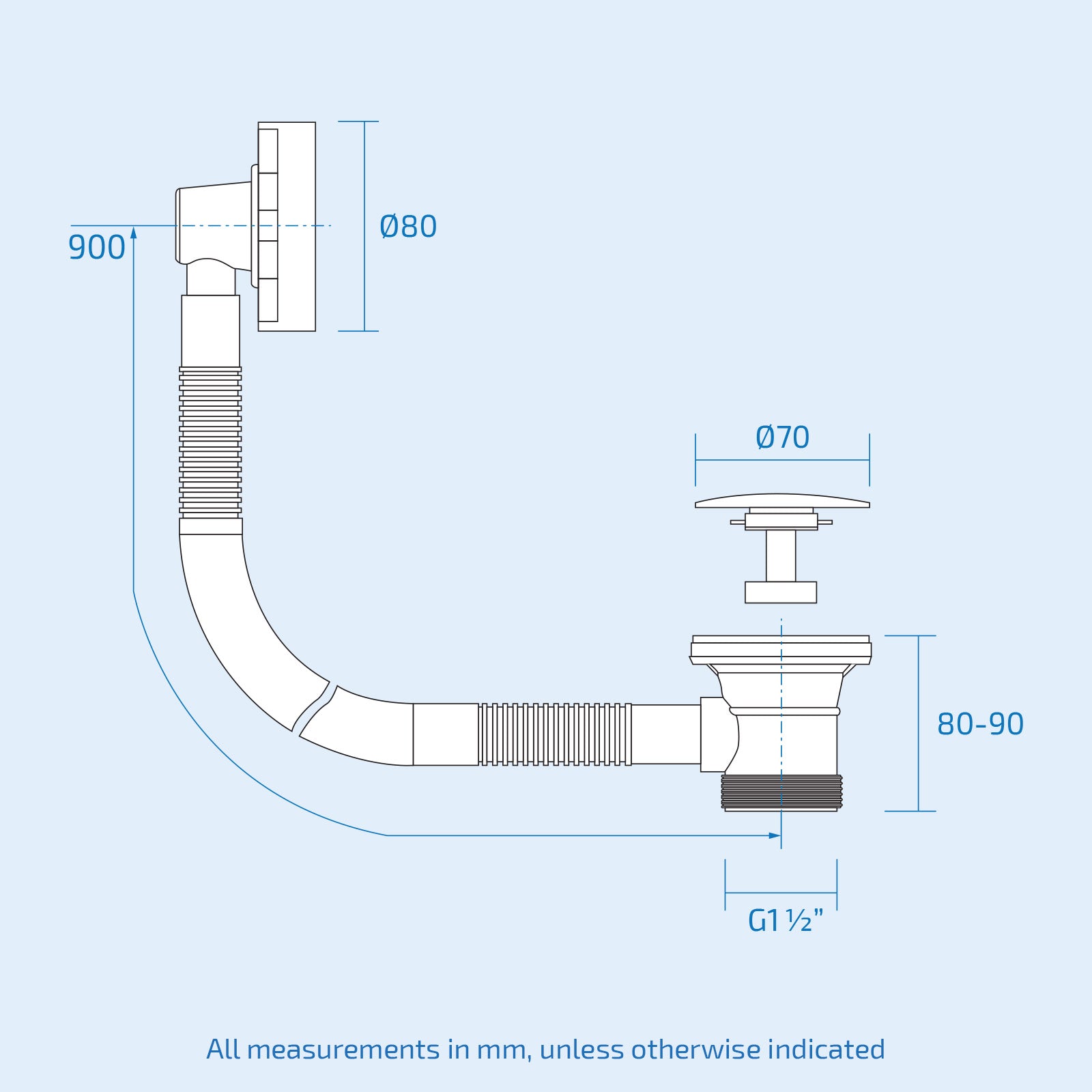 Easy Clean Bath Click Clack Sprung Waste - Overflow