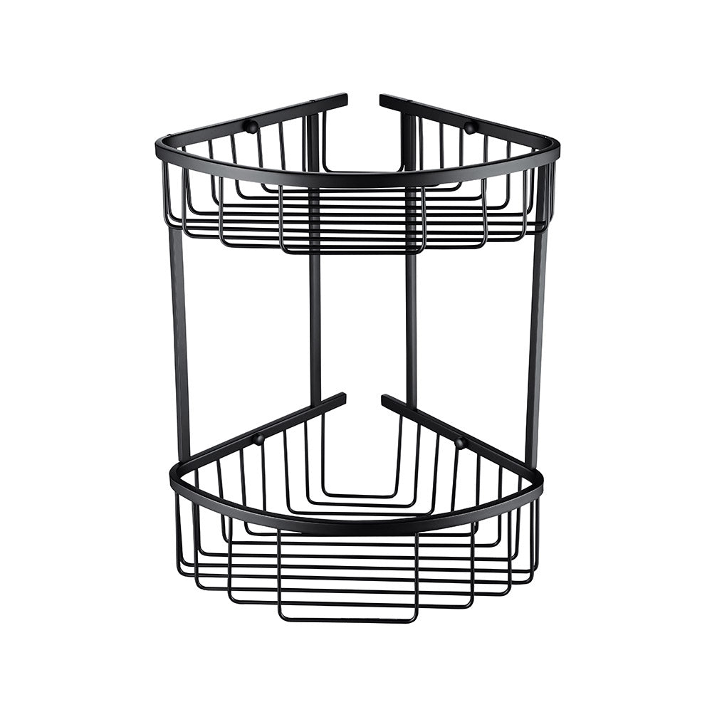 Corner Shower Caddy Double Shelf Basket Rack Matte Black Shower Storage