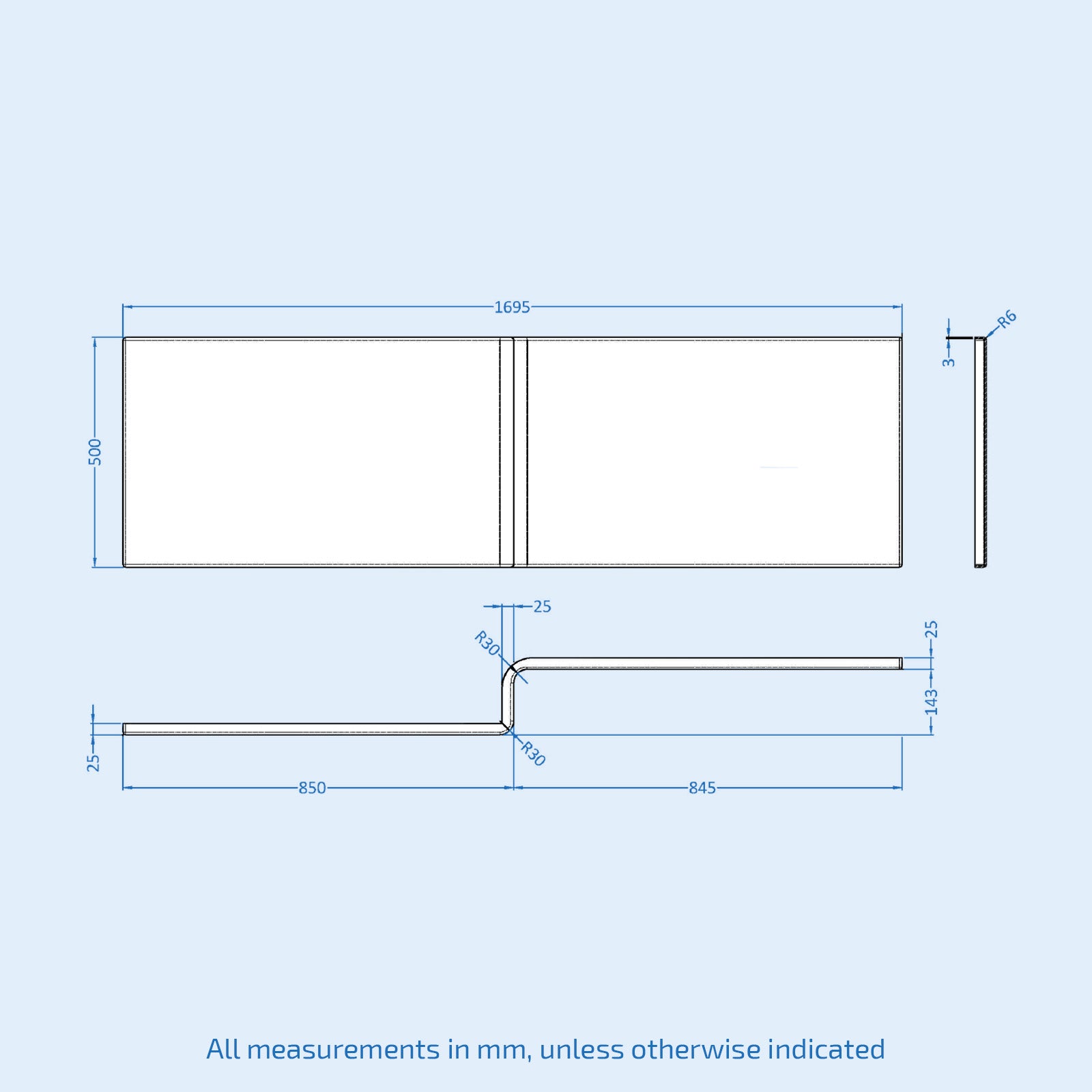 L-Shaped Left Hand Shower Bath & Optional Panels and Shower Screen