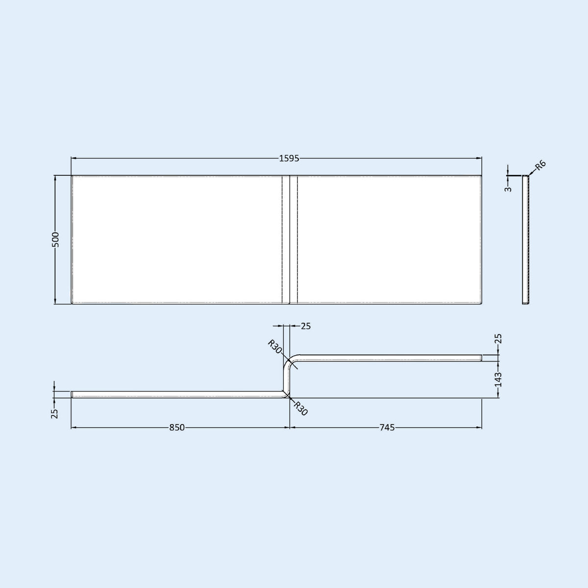 L Shaped RH 1600mm Shower Bath Acrylic & Front Panel