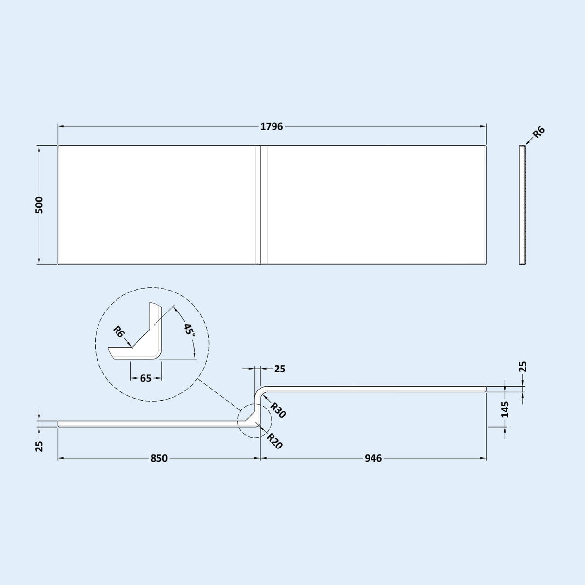 1800mm RH L Shaped Bath, Front Panel, Screen With 500mm Vanity & Toilet
