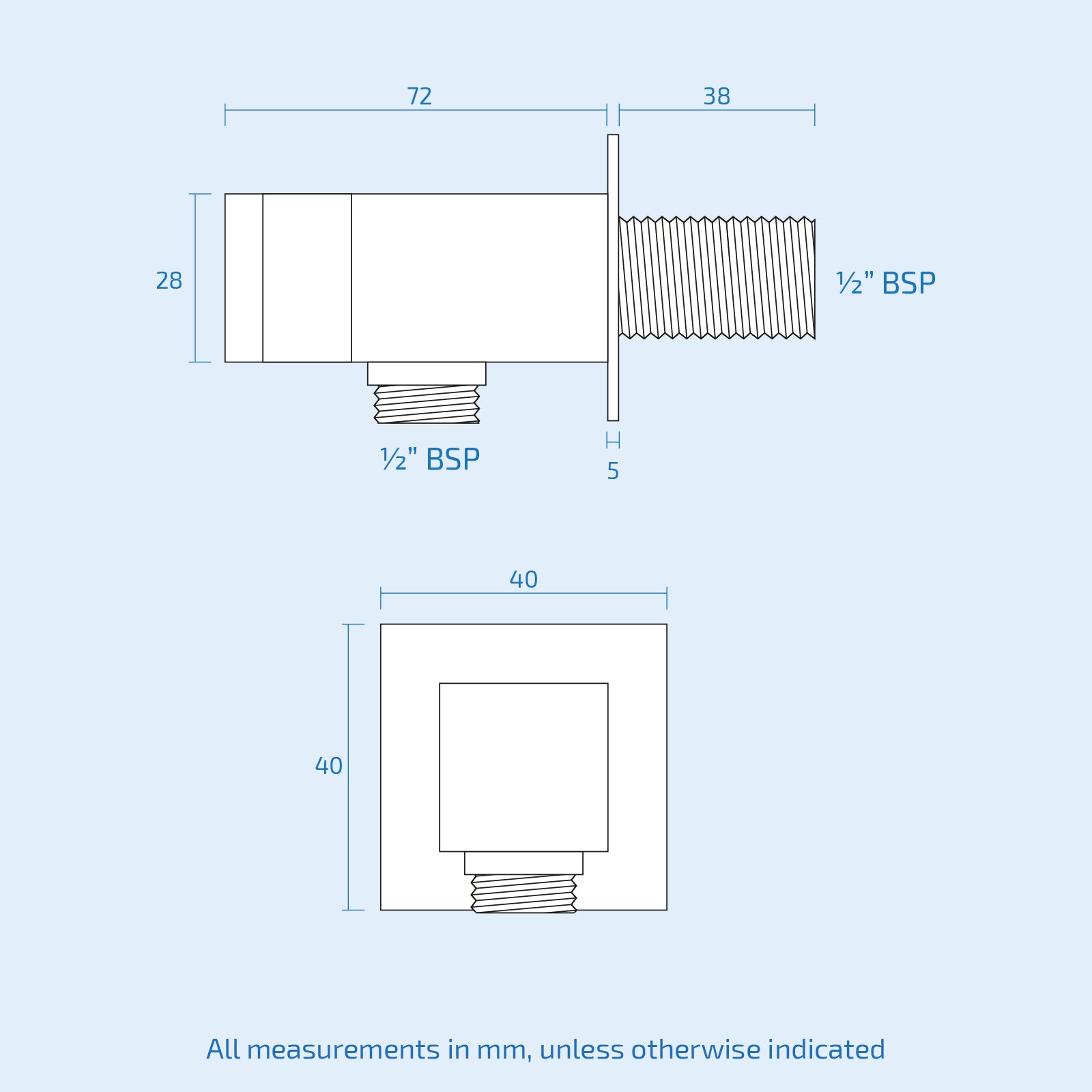 Slim Square Chrome Wall Outlet Elbow Hose Connector with Shower Handset Holder