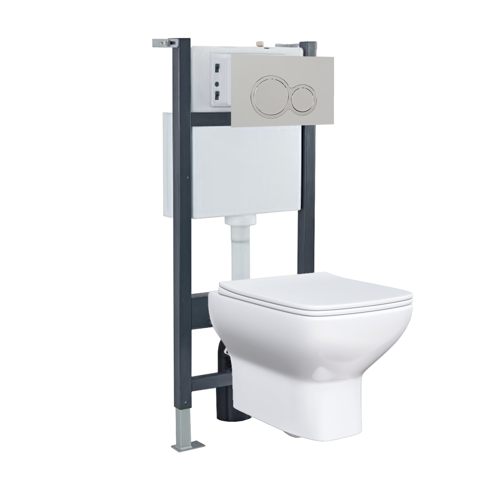 White Square Wall Hung Toilet With Frame & Round Button Flush Plate