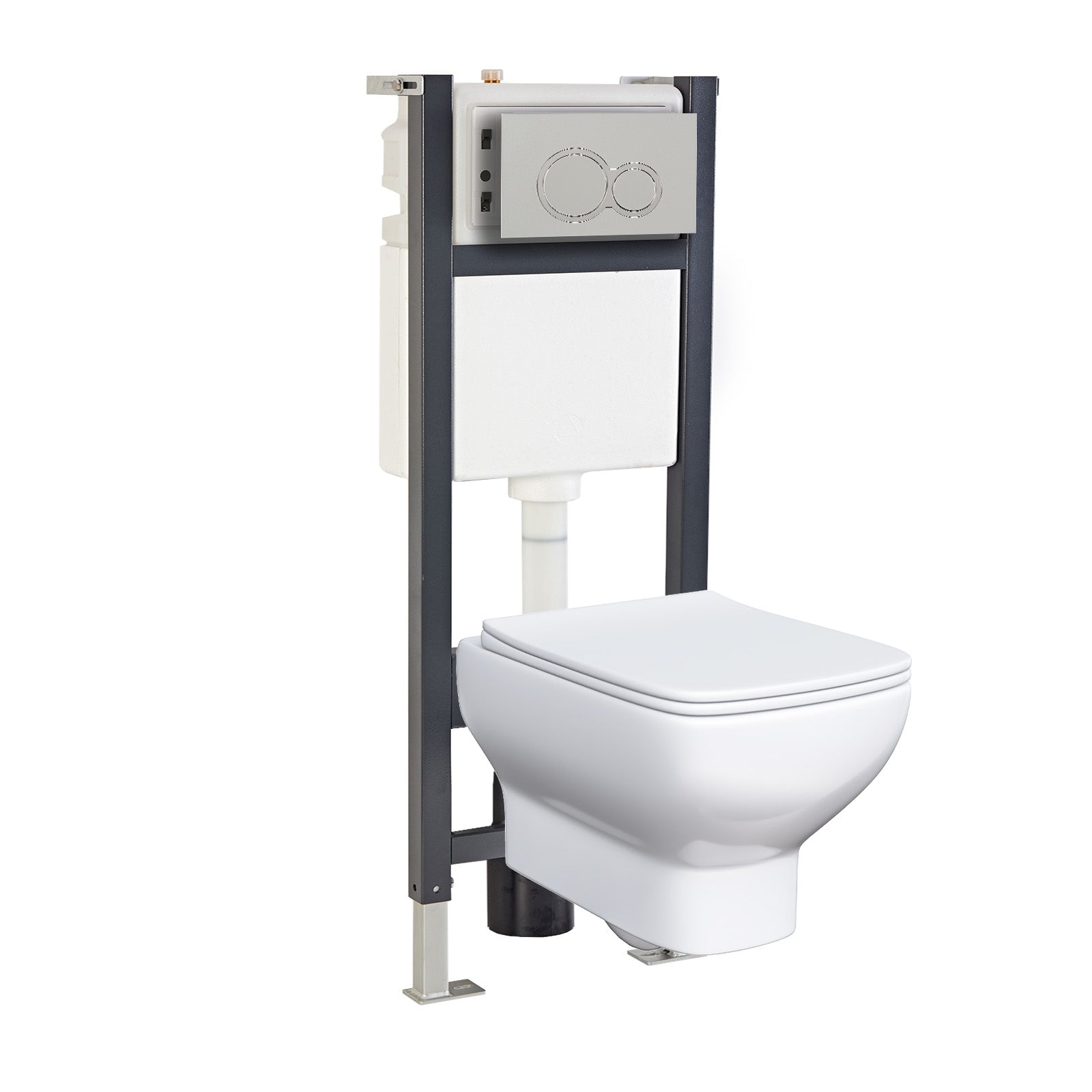 Warley Square White Wall Hung Toilet With Frame & Round Button Flush Plate