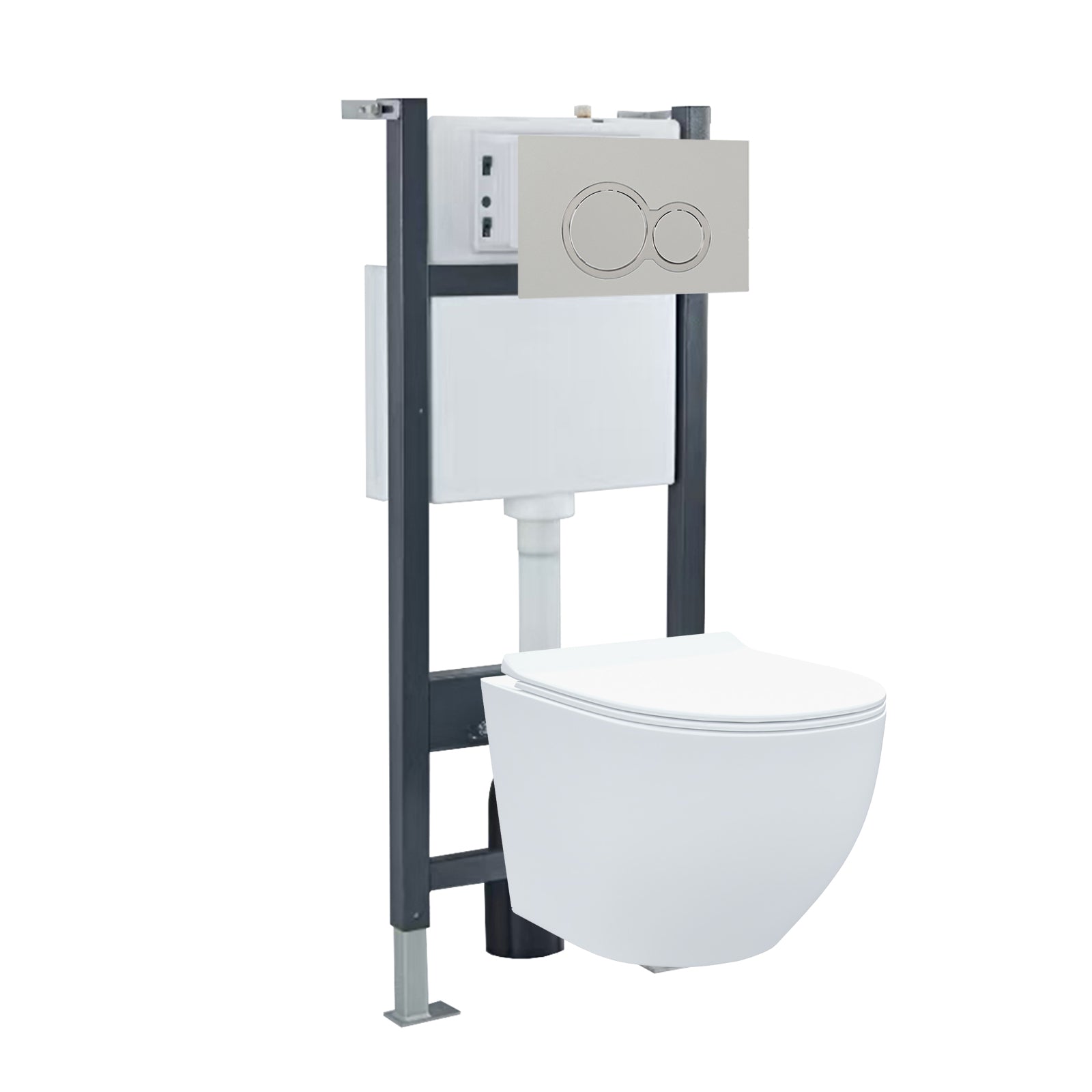 White Round Curve WH Toilet Top/Front Frame & Round Button Flush Plate