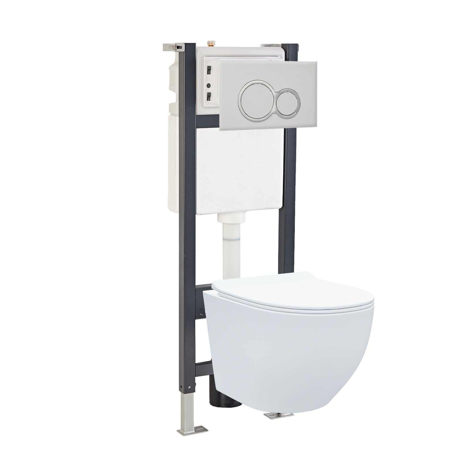 White Round Curve WH Toilet Concealed Frame & Round Button Flush Plate