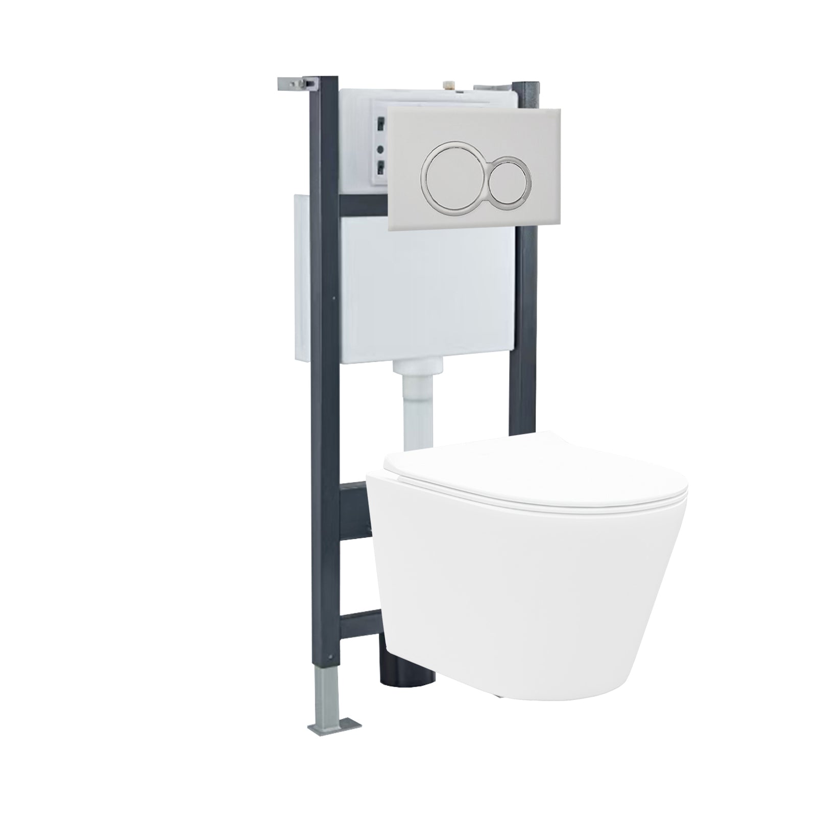 White D-Shape WH Toilet Top/Front Frame & Round Button Flush Plate