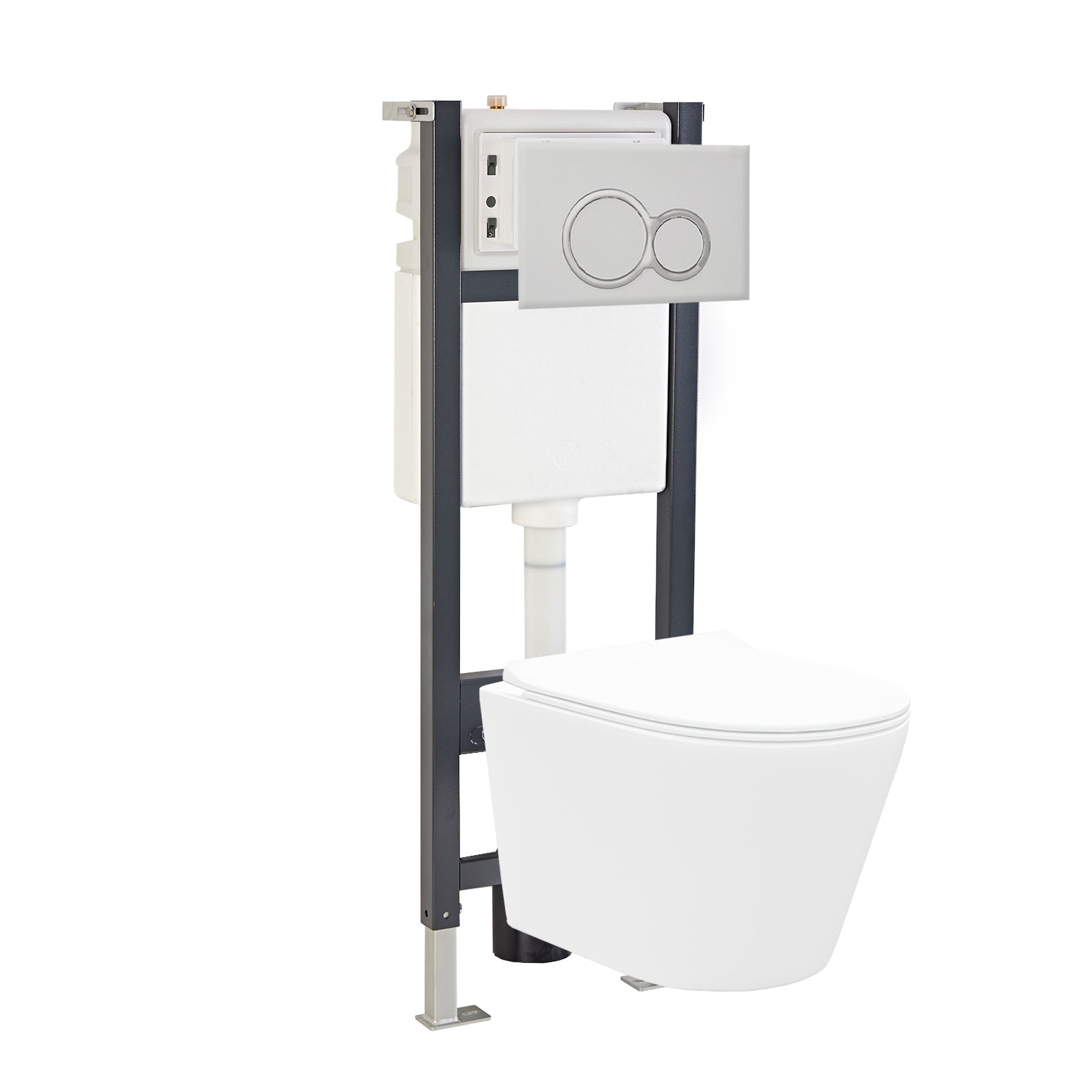 White D-Shape WH Toilet Concealed Frame & Round Button Flush Plate