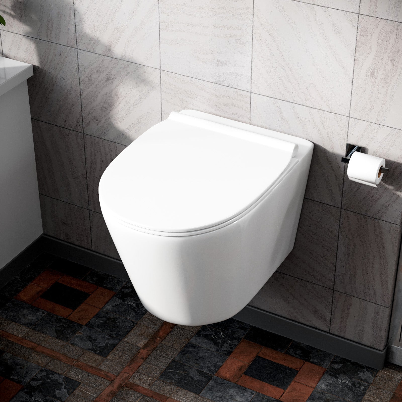 White Slim Seat WH Toilet Top/Front Frame & Round Button Flush Plate