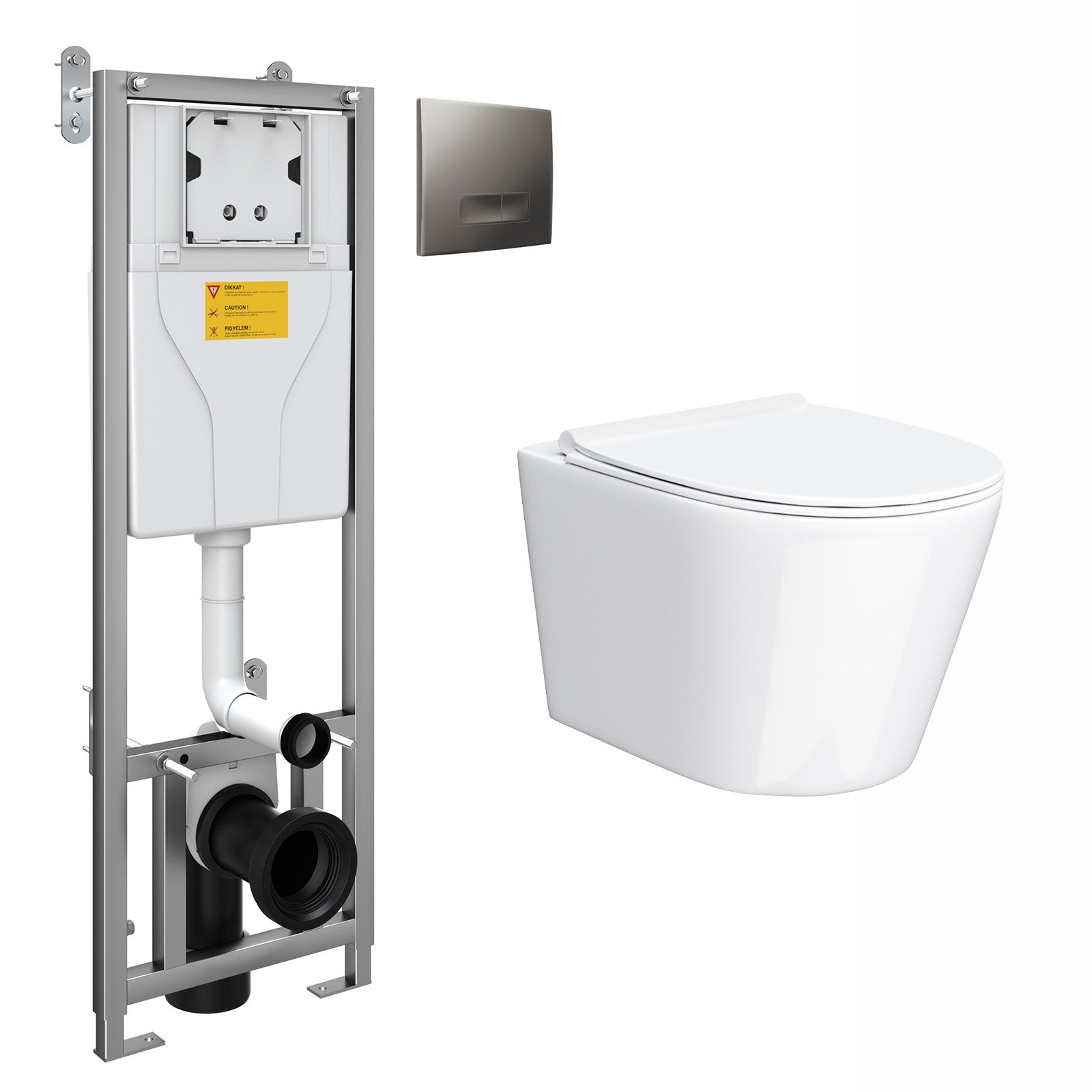 Modern Rimless Wall Hung Toilet with Ultra Slim Soft Close Seat and Wall Frame System