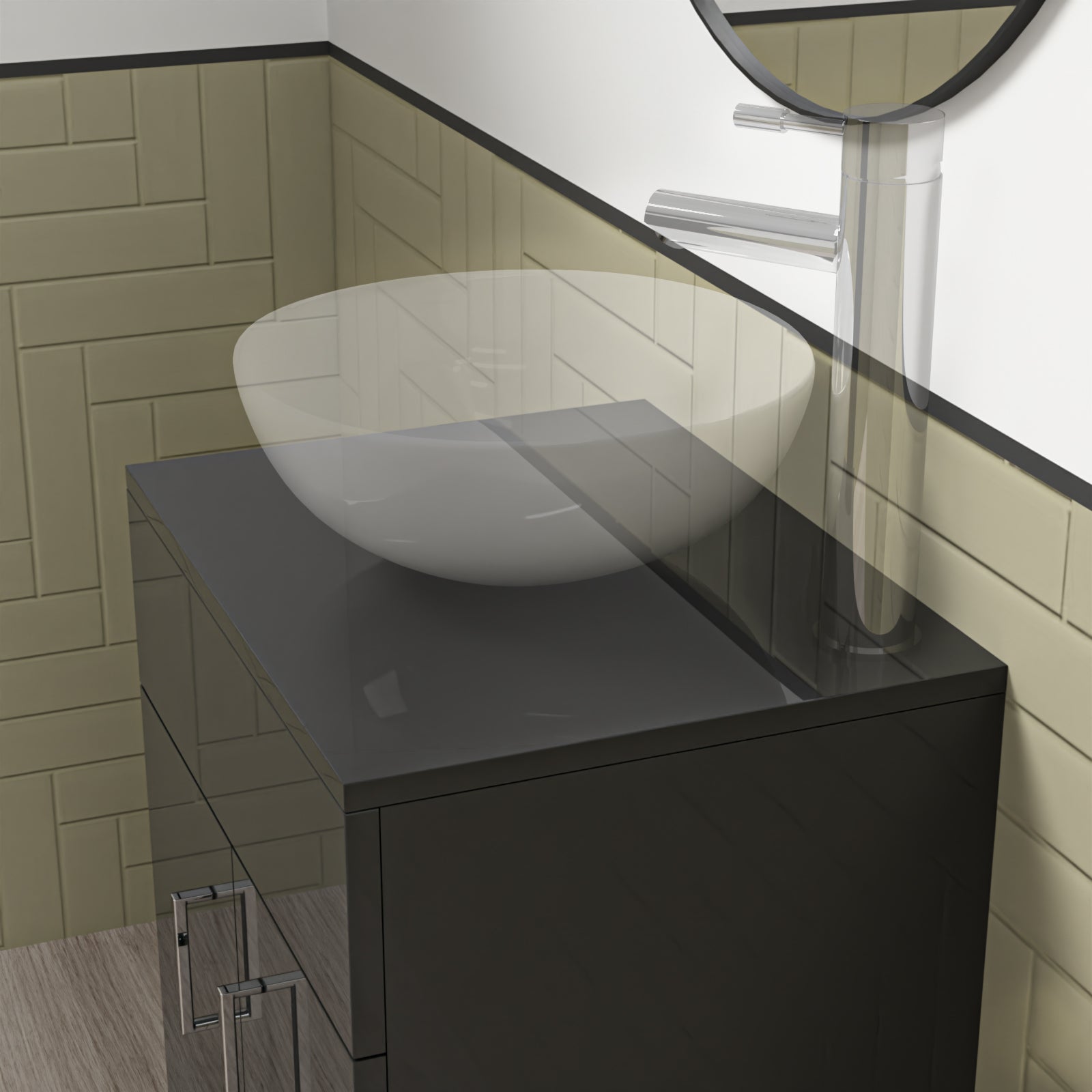 500mm Anthracite Moisture Resistant Vanity Cabinet Worktop