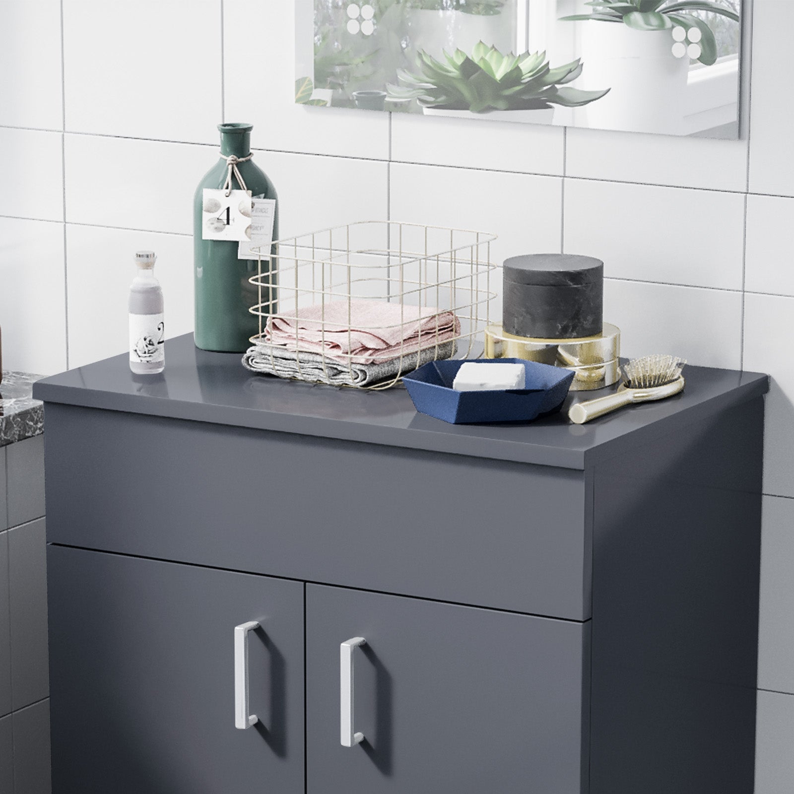 Napton 500mm Gloss Grey MDF Bathroom Worktop For Vanity Cabinet