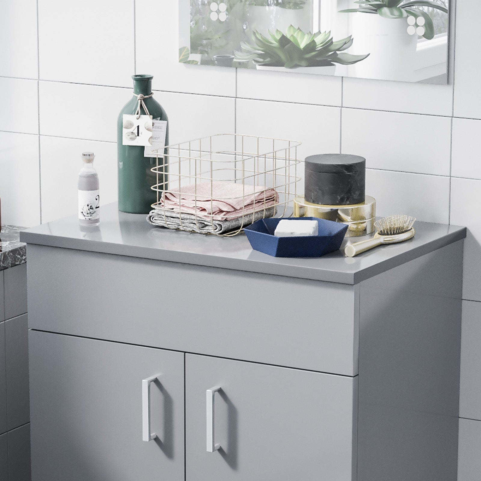 Frankton 605mm Gloss Grey MDF Bathroom Worktop For Vanity Cabinet