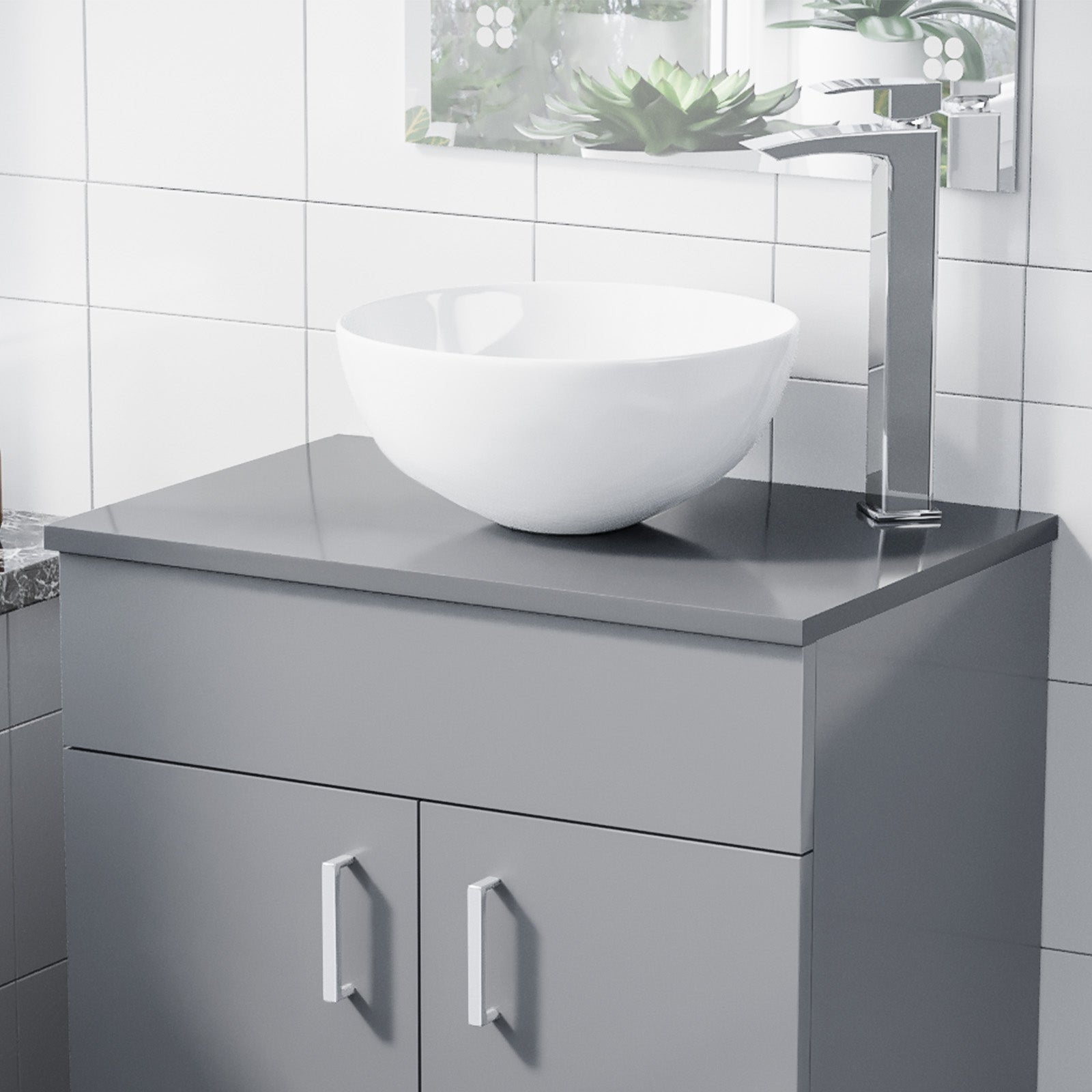 Napton 505mm Gloss Steel Grey MDF Bathroom Worktop For Vanity Cabinet