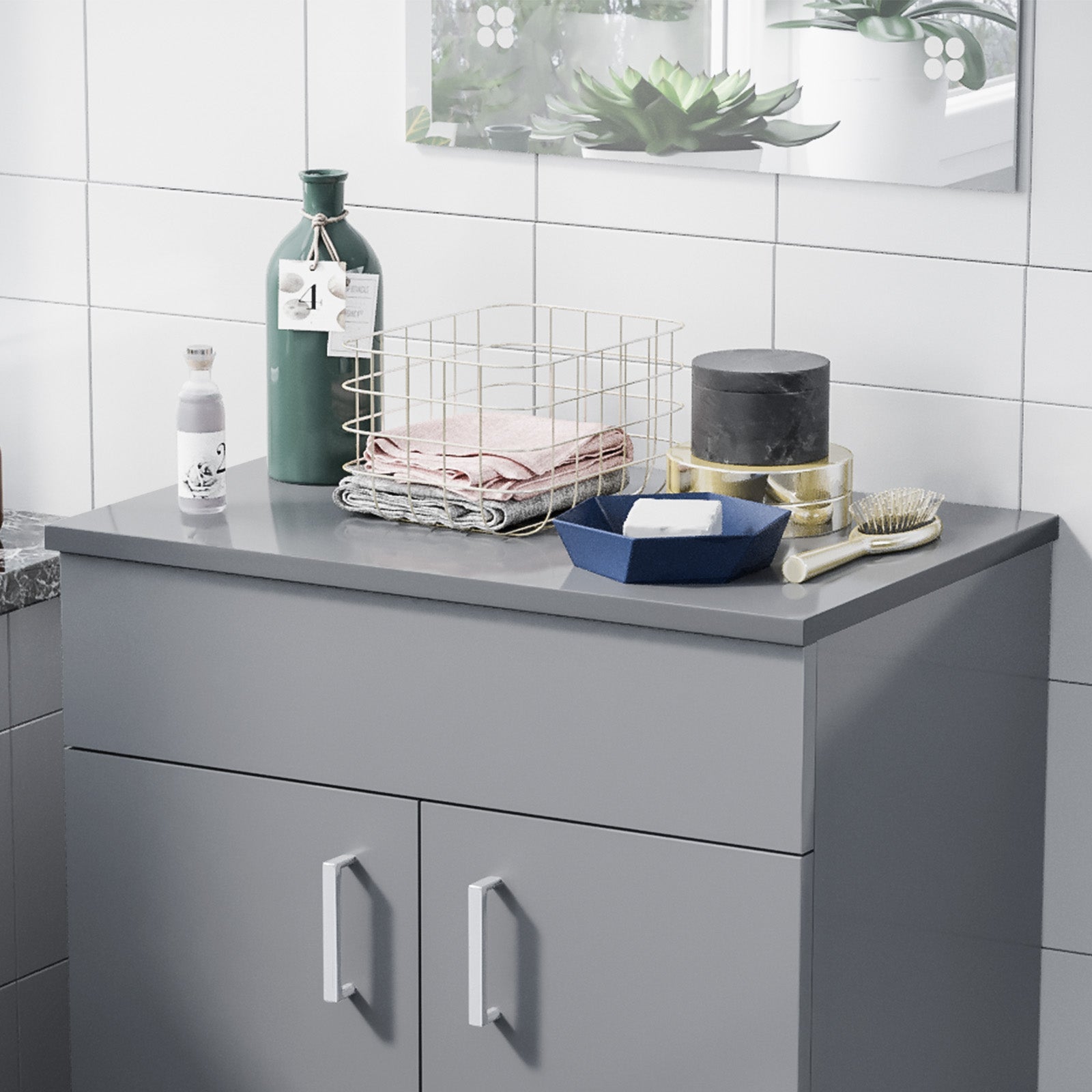 Napton 505mm Gloss Steel Grey MDF Bathroom Worktop For Vanity Cabinet