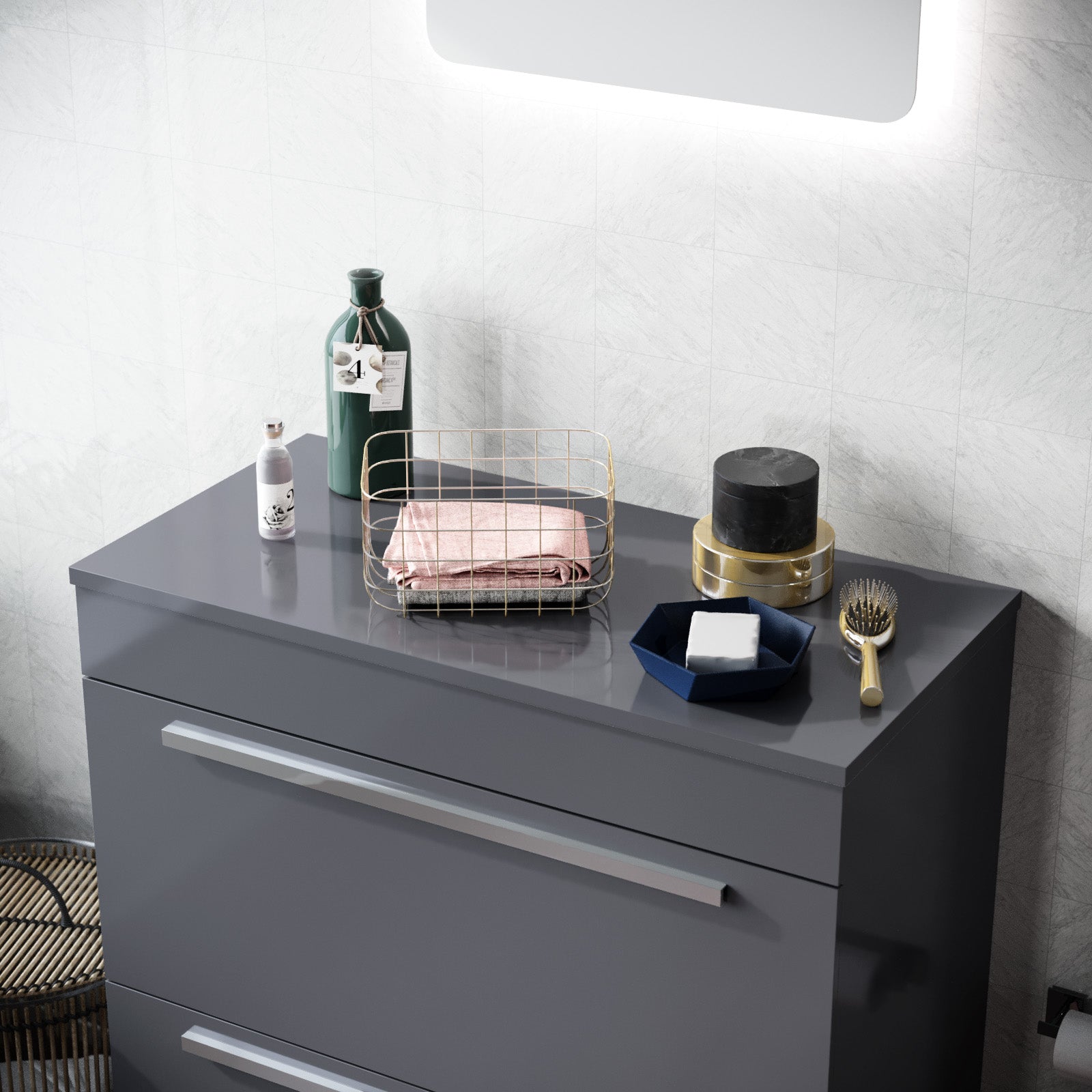 Napton 800mm Gloss Grey MDF Bathroom Worktop For Vanity Cabinet